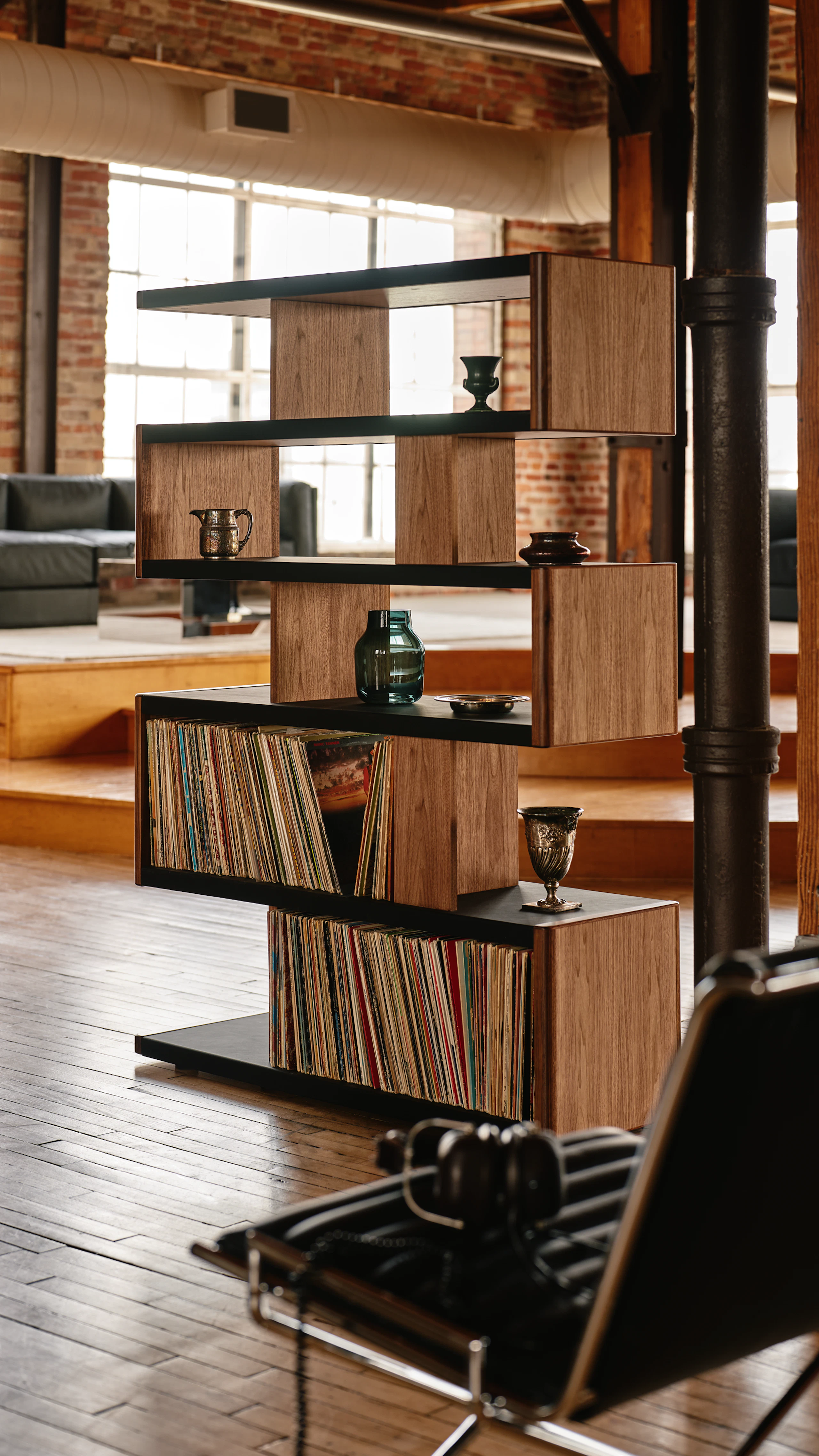 New Canaan High Bookshelf in black and walnut