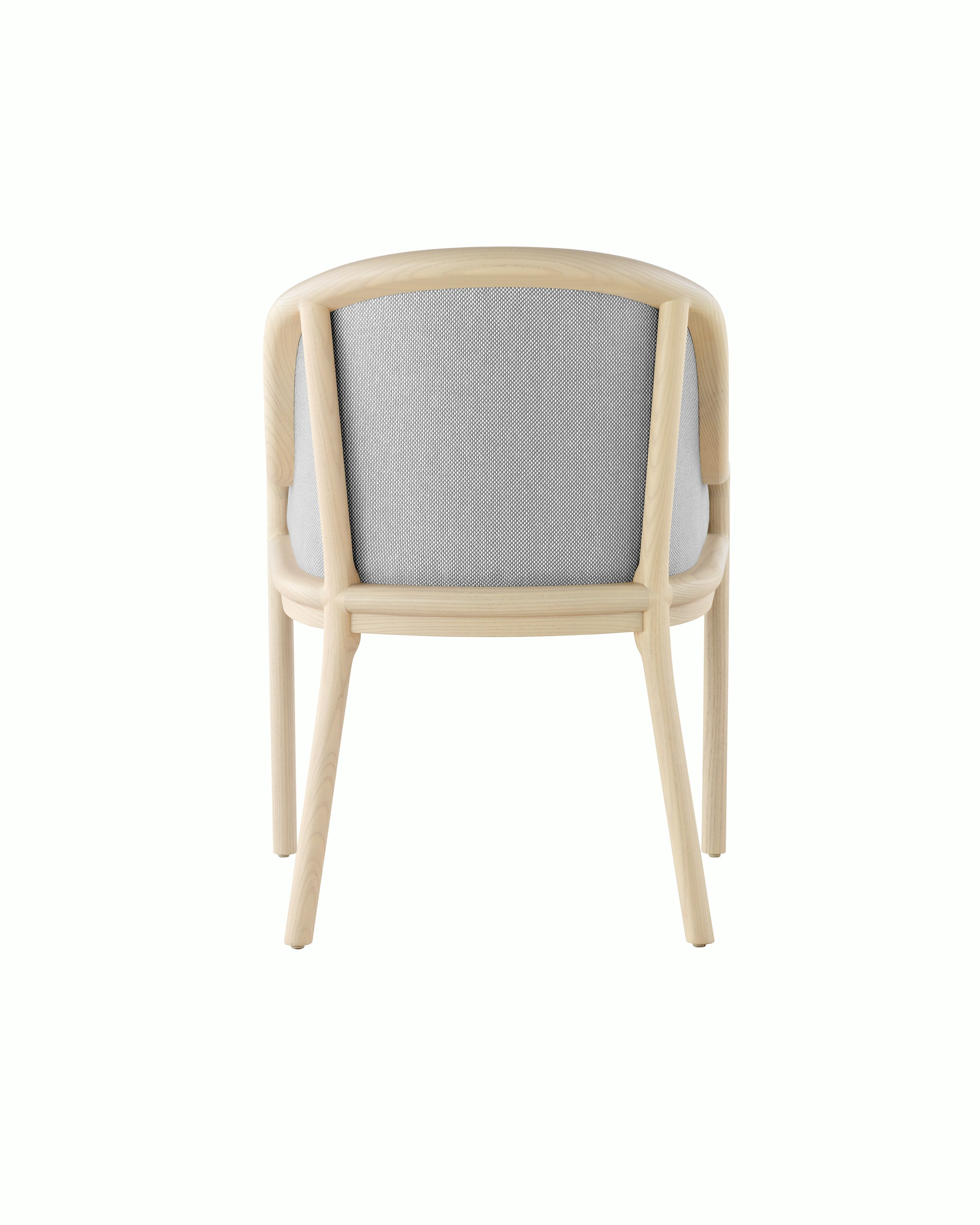 Back view of a Landmark Chair upholstered in a Double Beam textile.