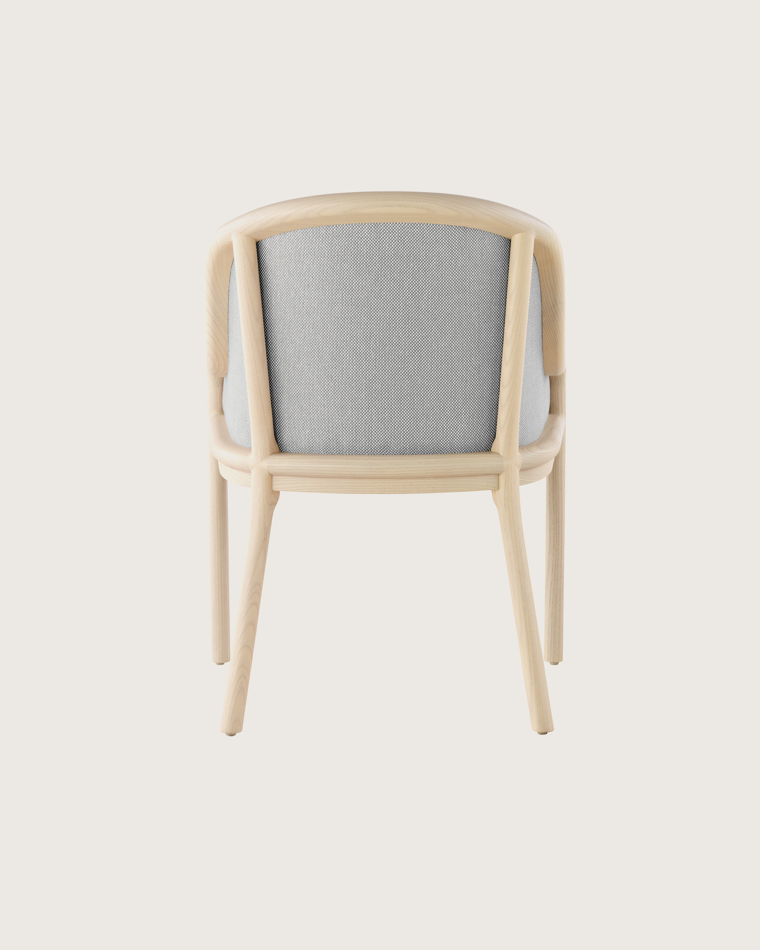 Back view of a Landmark Chair upholstered in a Double Beam textile.