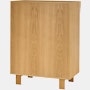 Nelson Basic Cabinet Series Console in natural oak, two doors, three drawers, standard square legs, wavy pulls.