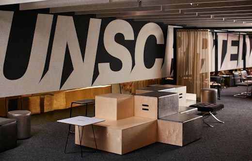 neocon showroom 2017 rockwell unscripted steps occasional table swivel stool custome wall covering immersive planning