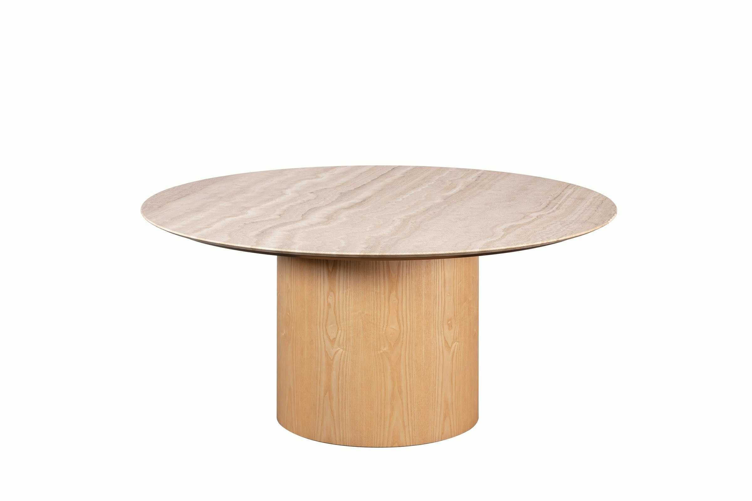 Myon Dining Table - Round, 63in , Marble, Travertine, Oak