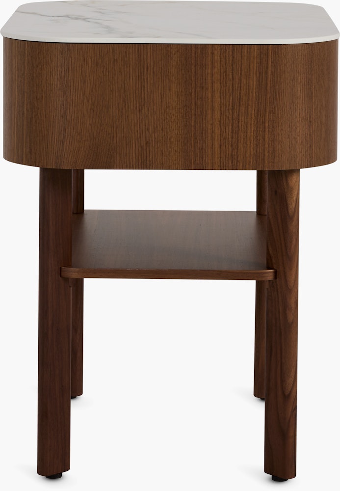 Parabole Nightstand - walnut,  white marble