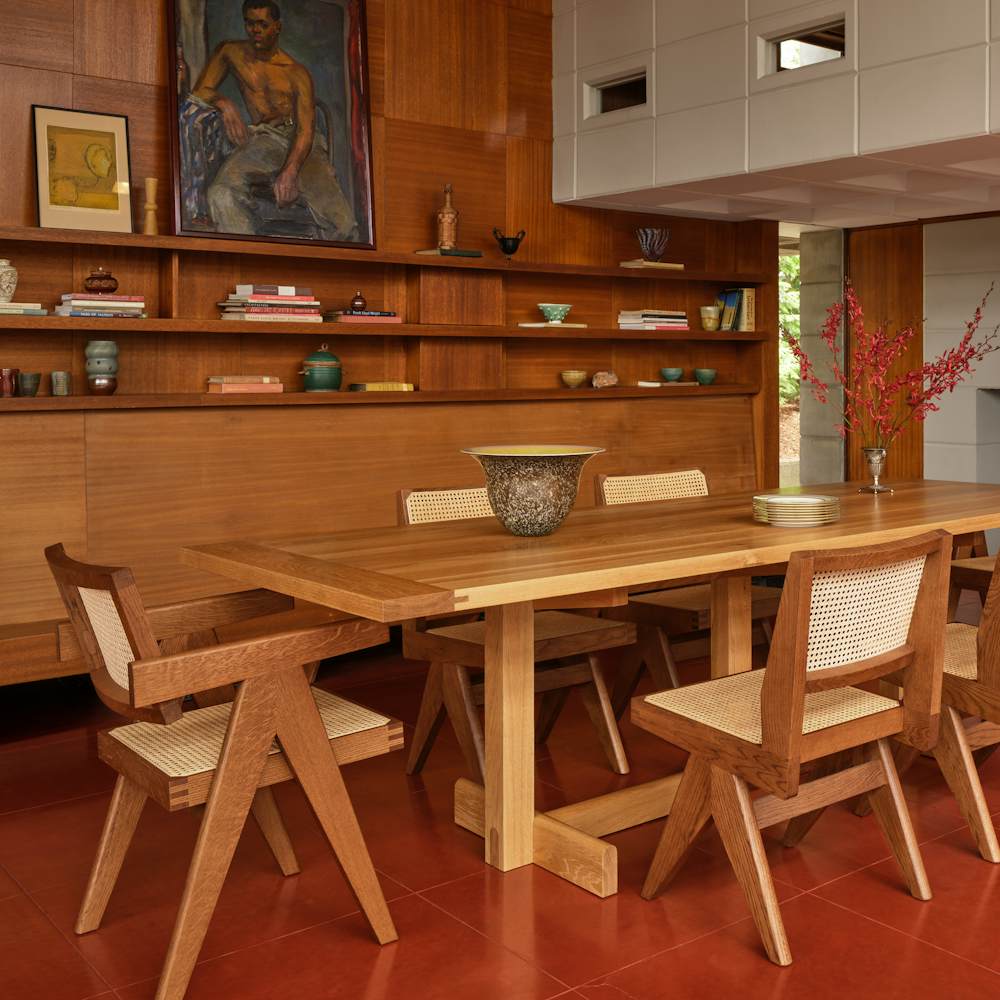 Land Dining table in Oak with Capitol Complex Office Chair
