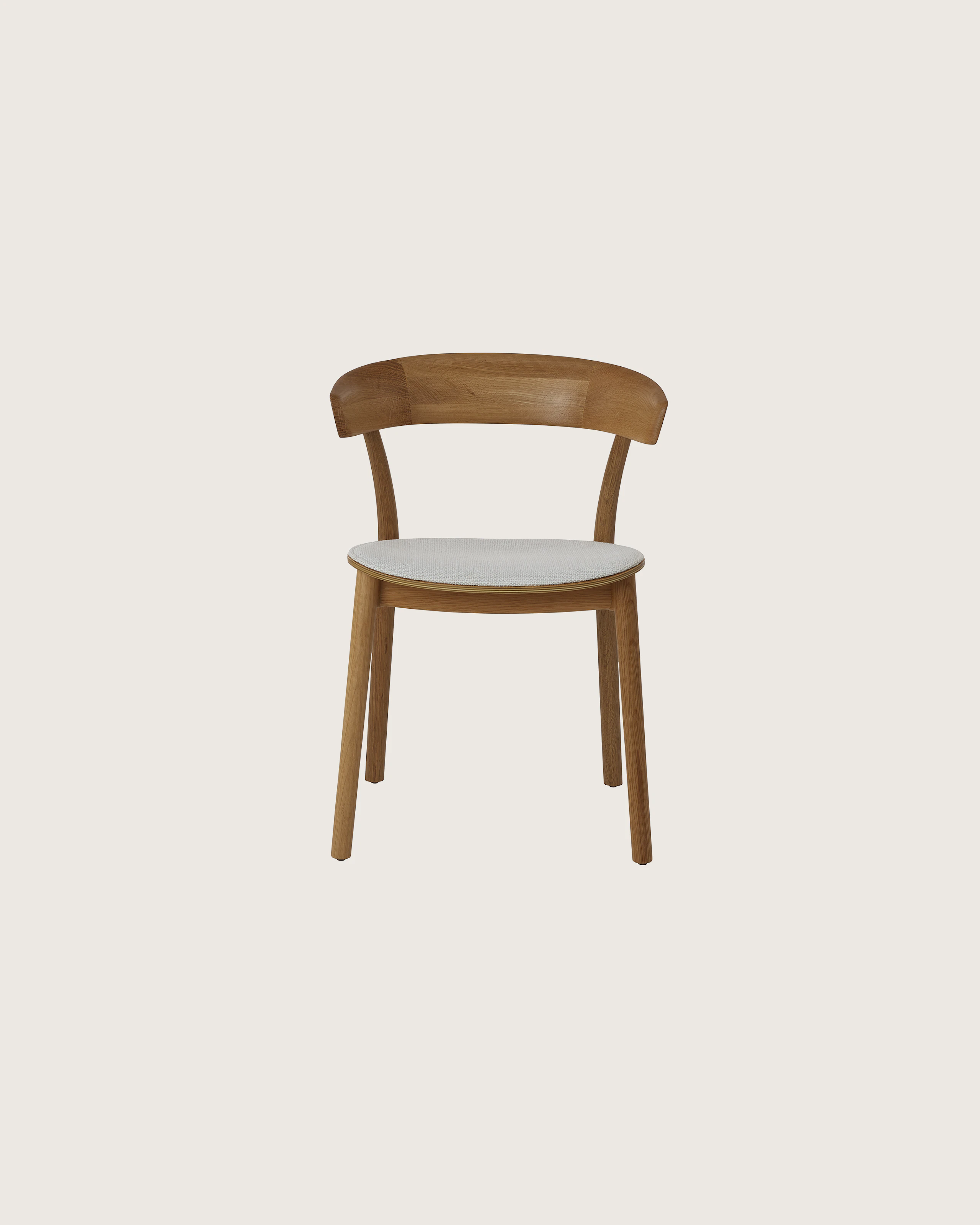 Leeway Chair by Keiji Takeuchi for Geiger in Natural Oak with Capri in Show upholstery, front view on a white sweep.