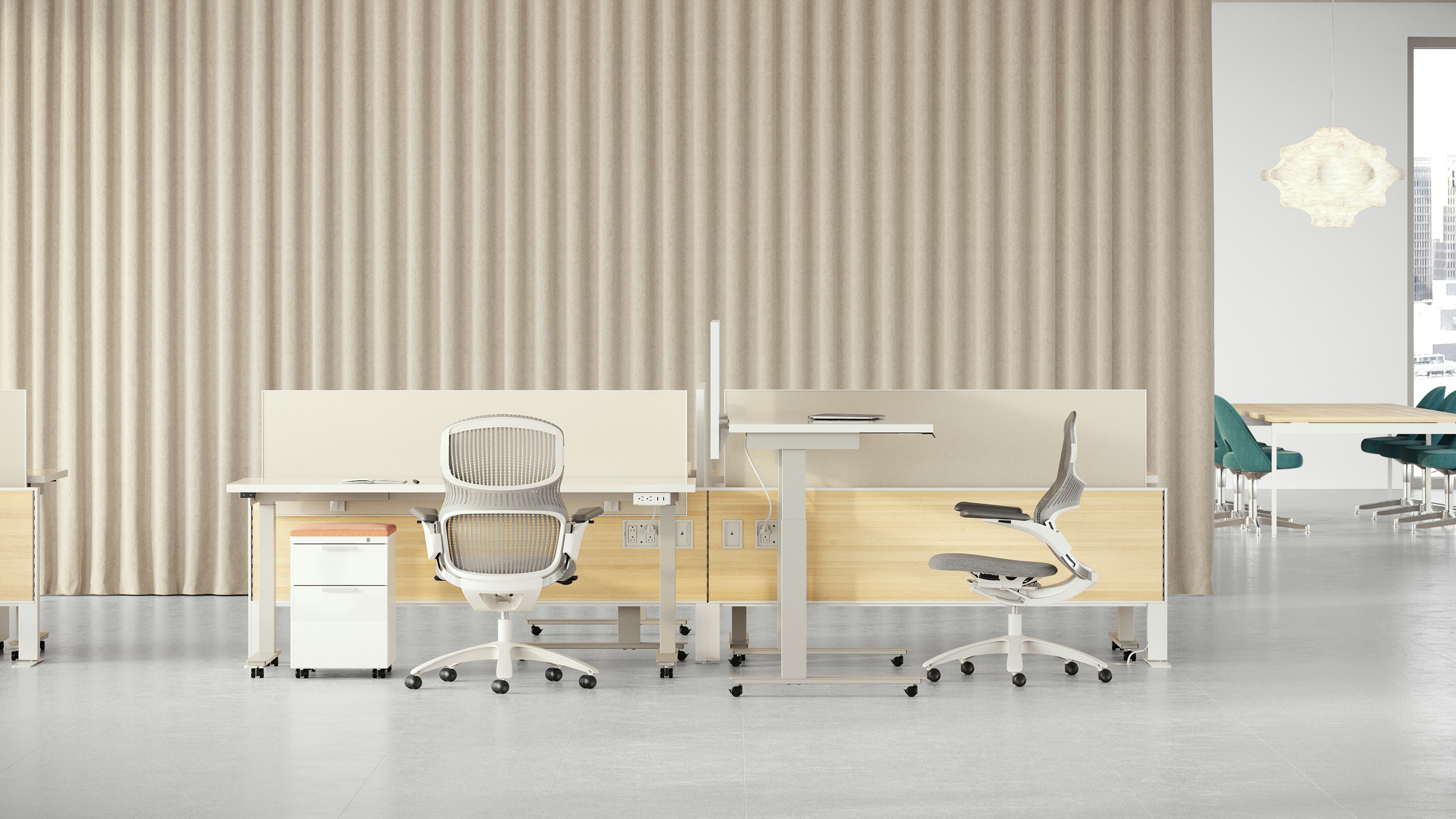 Lev Tables and Series 2 Pedestal with Generation Chairs.