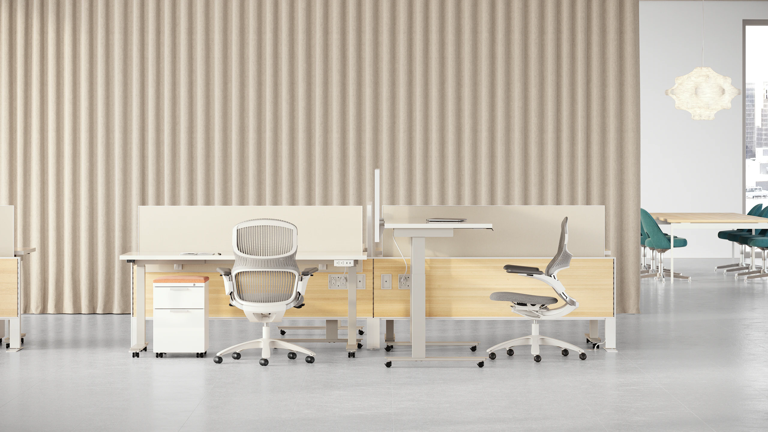 Lev Tables and Series 2 Pedestal with Generation Chairs.
