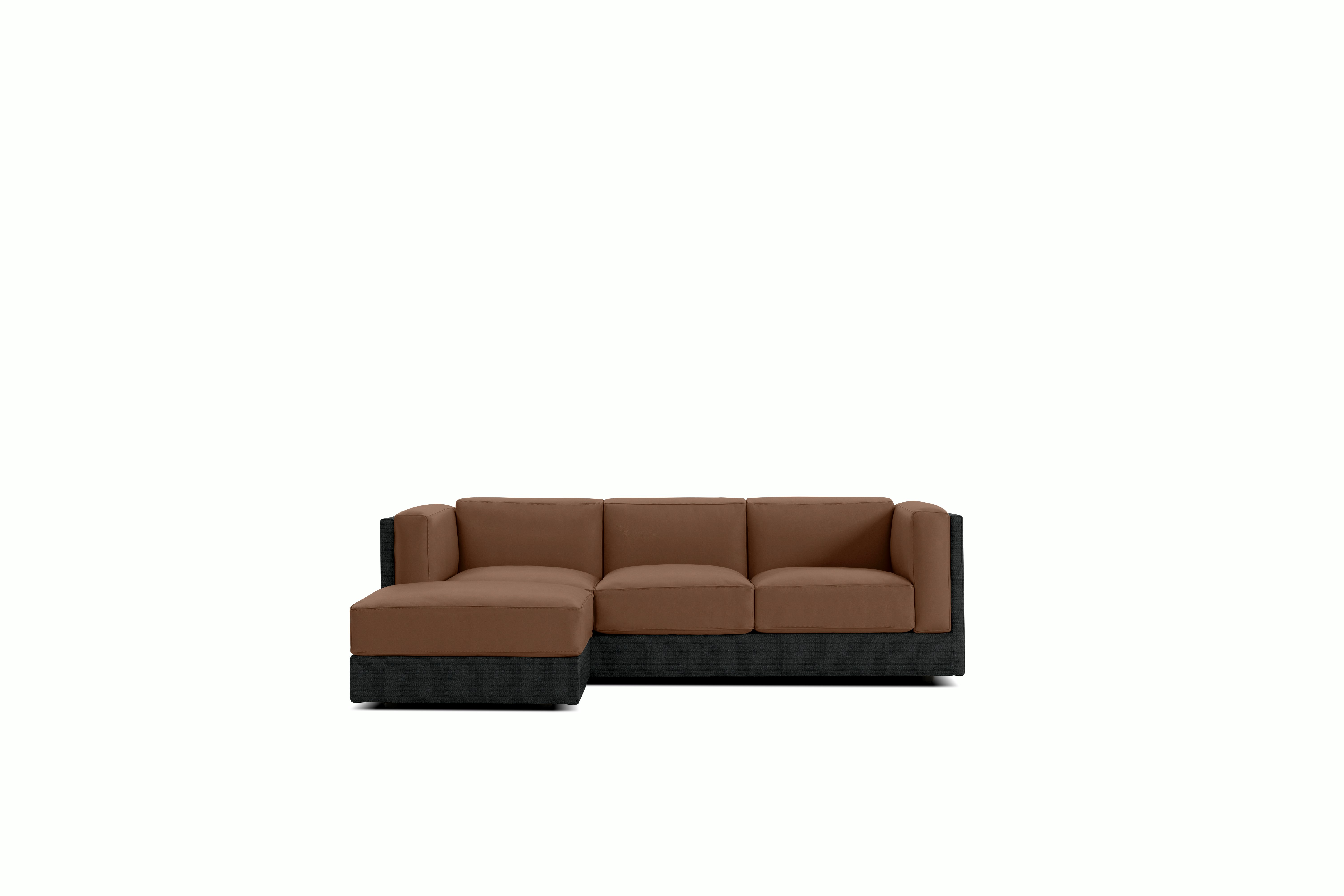 Symme Sectional Chaise - Fabric Frame,  Pebble Weave,  Cinder,  Prone Leather,  Ledge