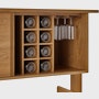 Land Credenza, Oak, Bottle and Glass storage with items showing