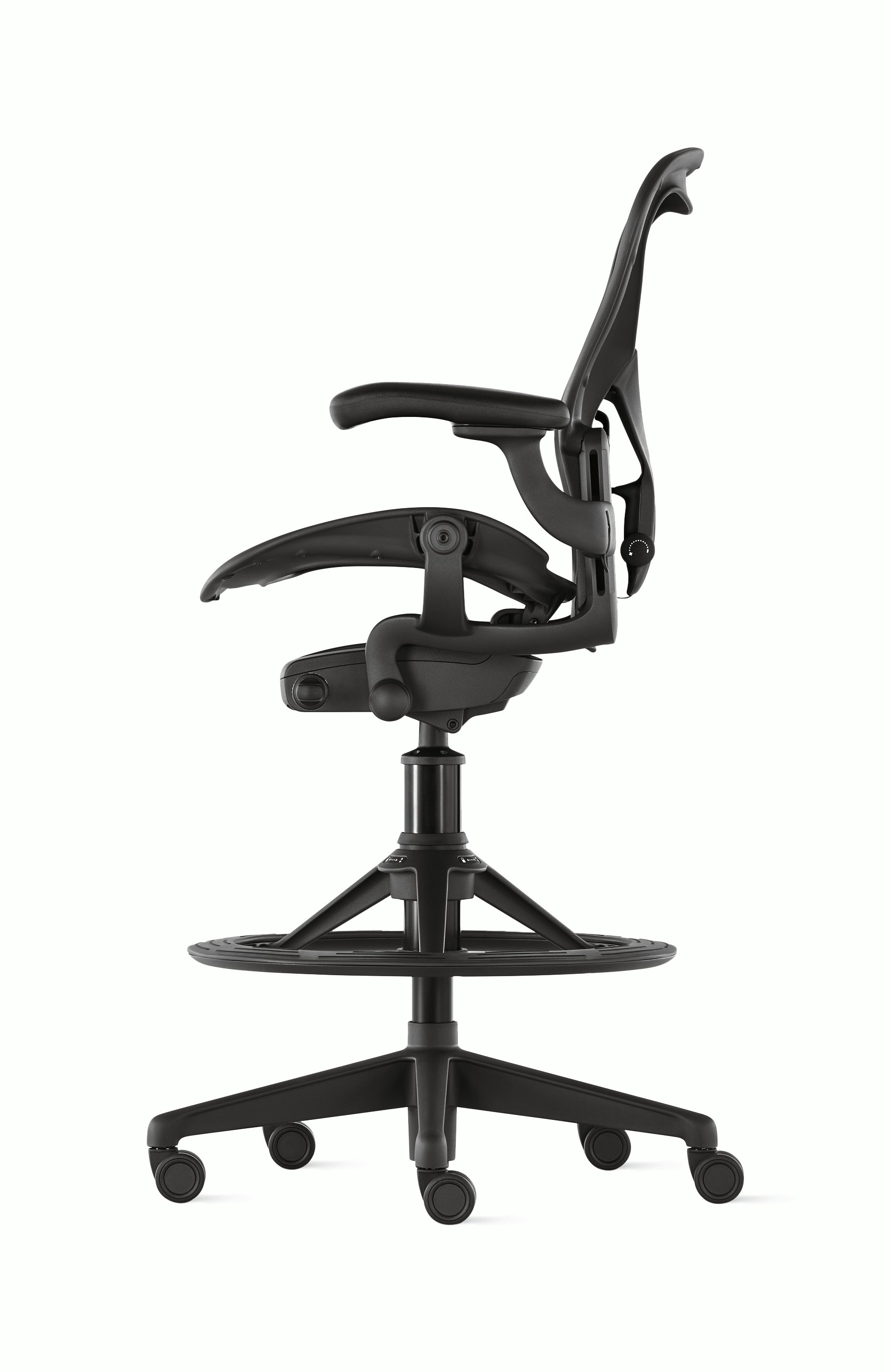Side view of an Aeron stool in dark grey.