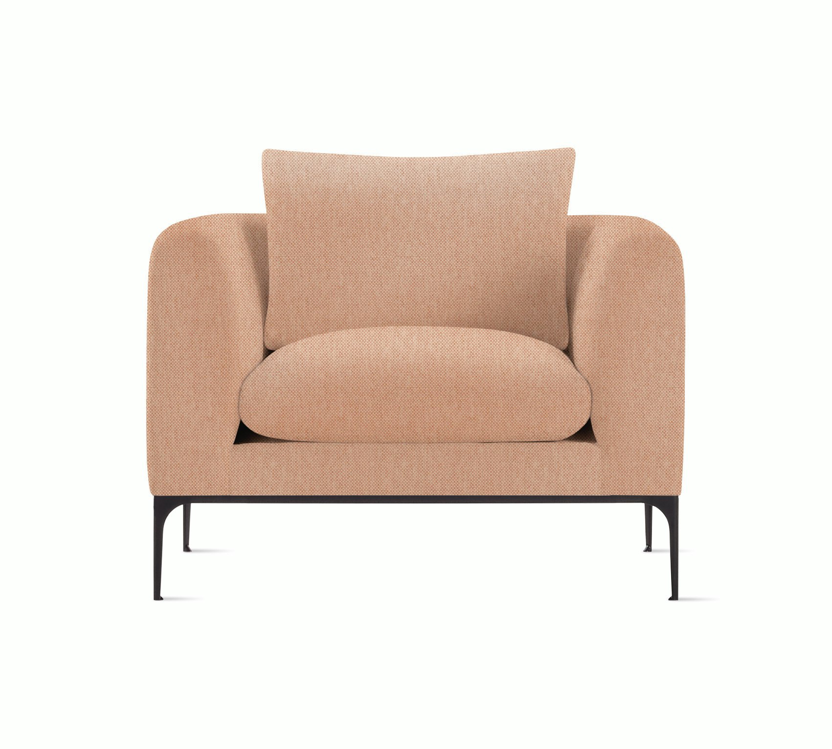 A blush Jonas Armchair with black viewed from the front