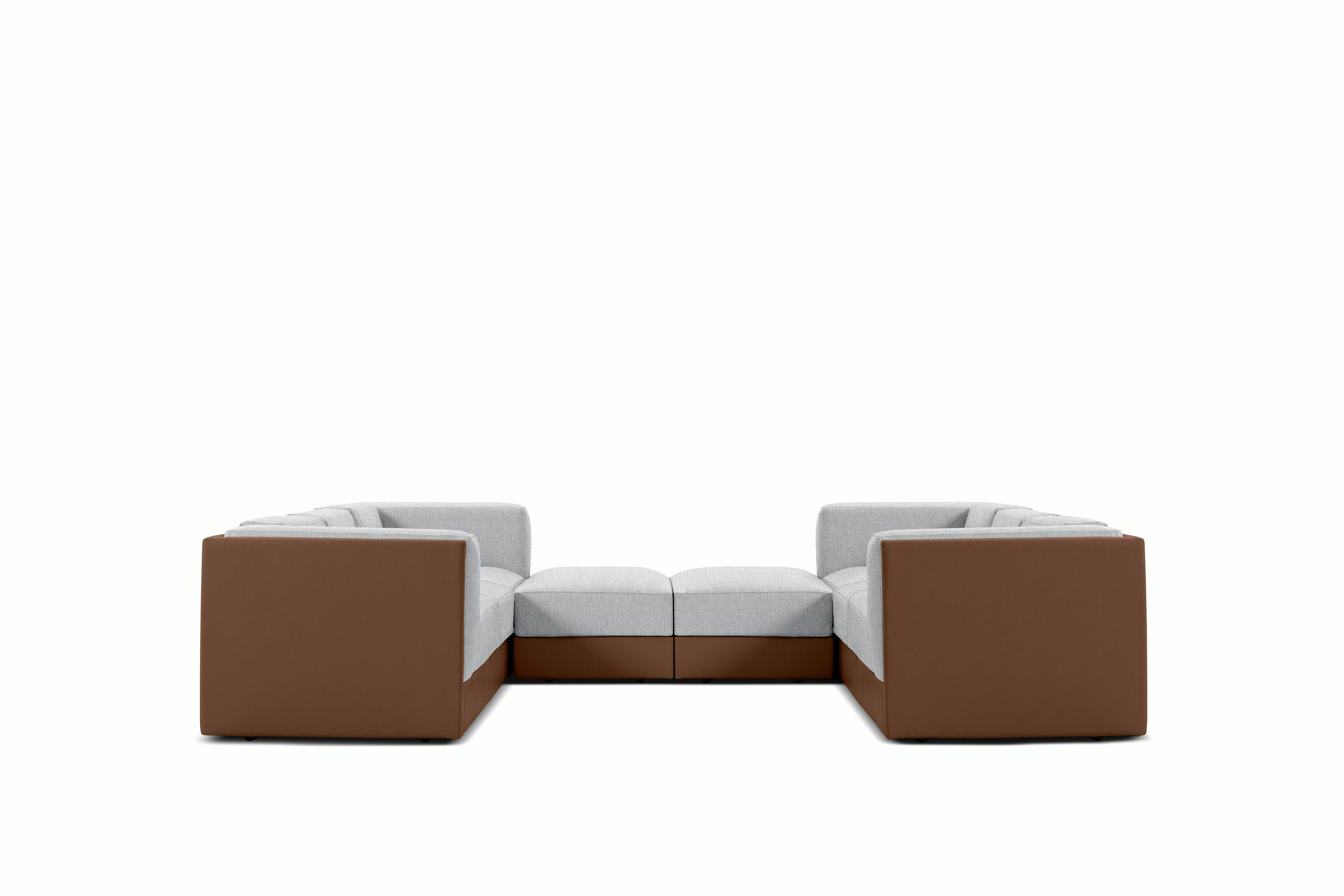 Symme U-Sectional - Leather Frame,  Prone Leather,  Ledge,  Pebble Weave,  Fog