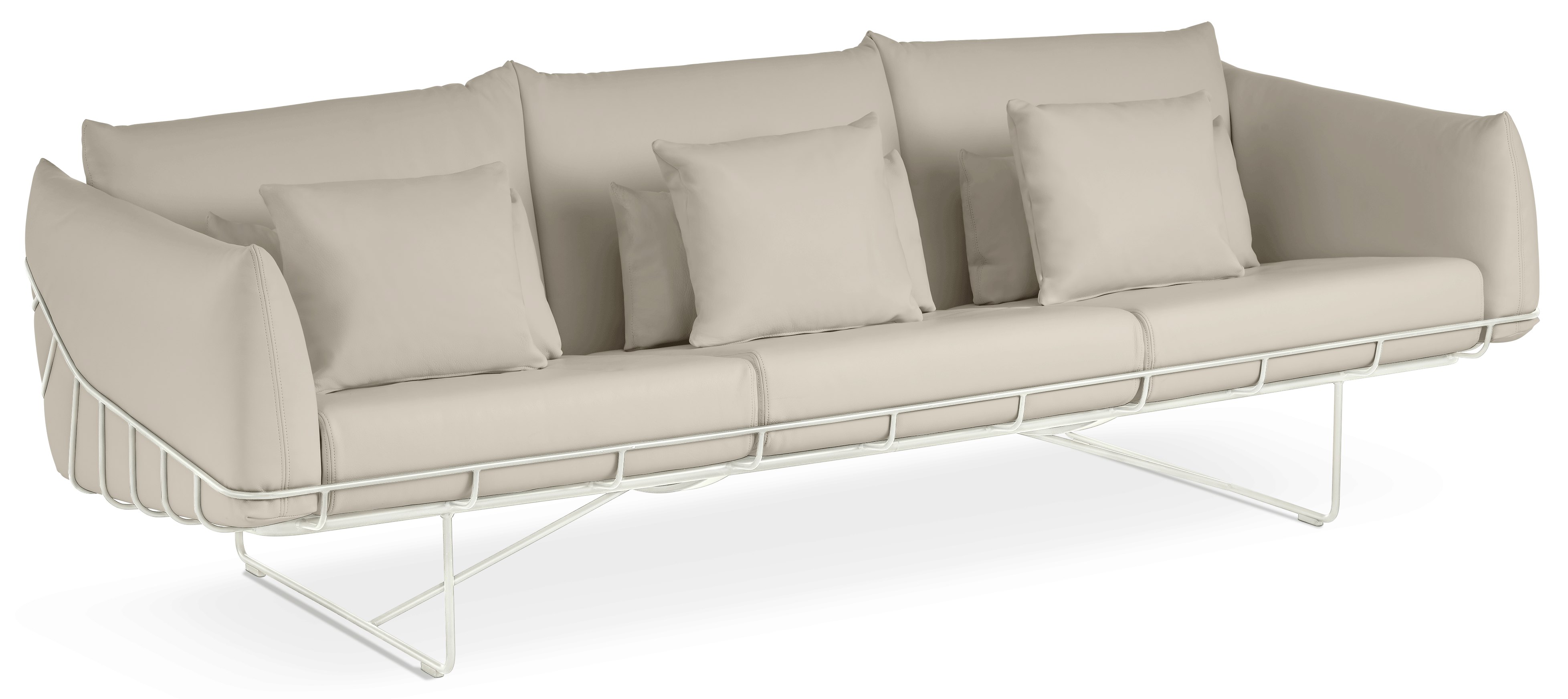Wireframe Sofa -  3-Seat,  Prone Leather,  Timbre,  White