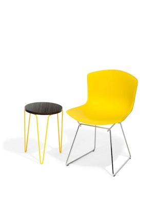 Bertoia Molded Shell Side Chair Florence Knoll Hairpin Stacking Table Side Table Zebra Woodgrain Laminate