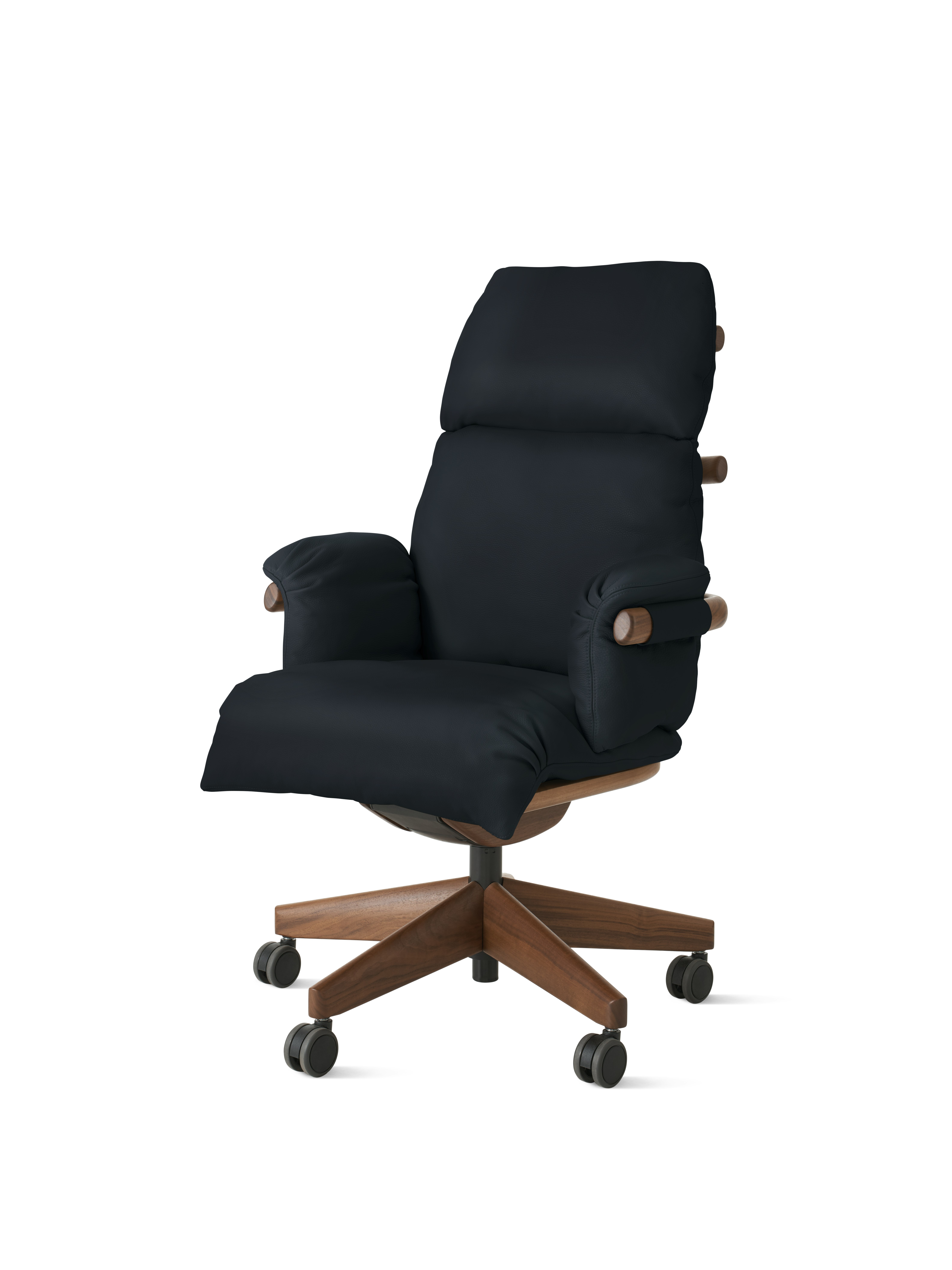 Ramus Chair - High Back,  Comfort Leather,  Black,  Walnut,  Satin Brass,  Hard Floor Caster