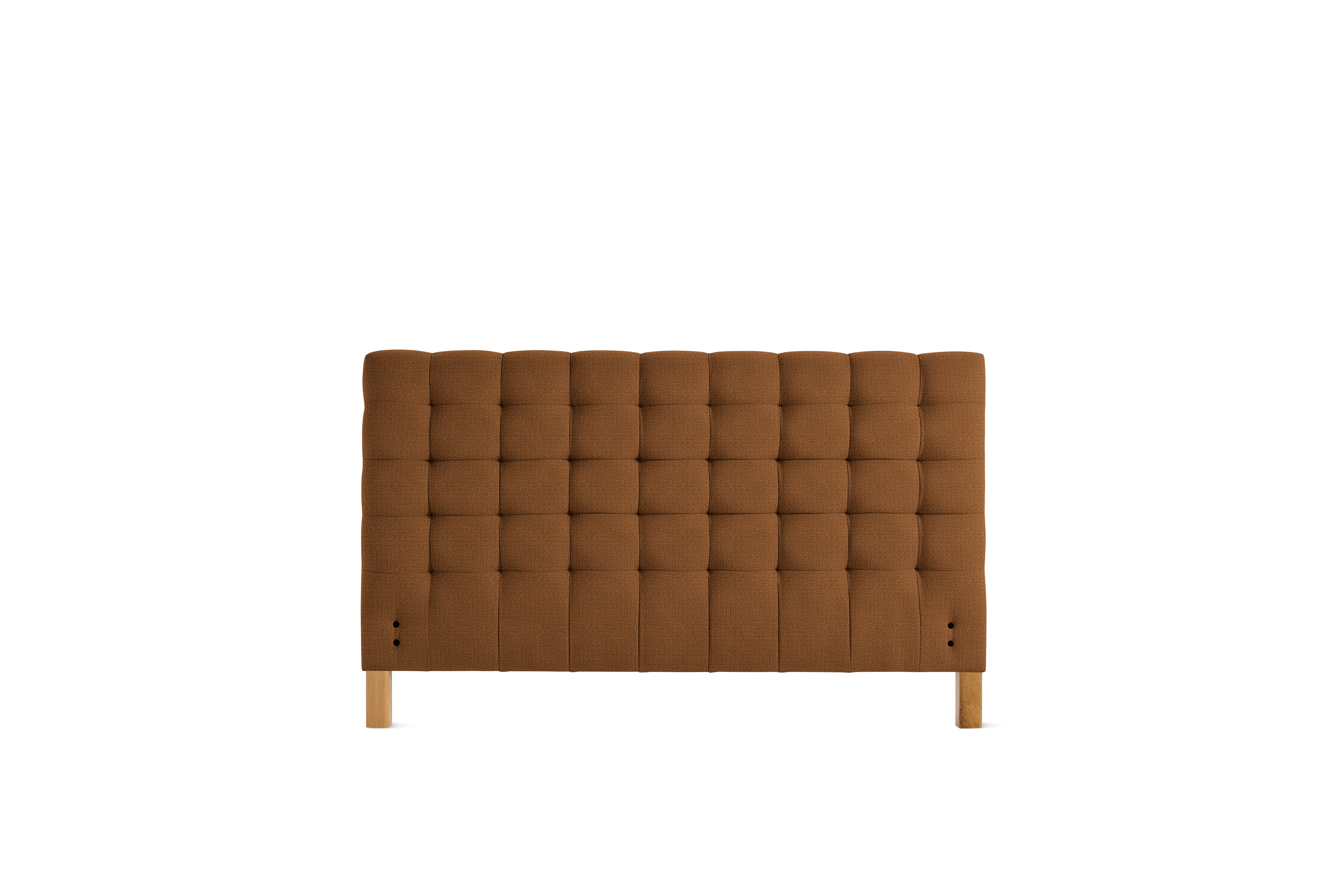 A Madeleine Headboard in Pebble Weave, Cannella, Oak viewed from the front.