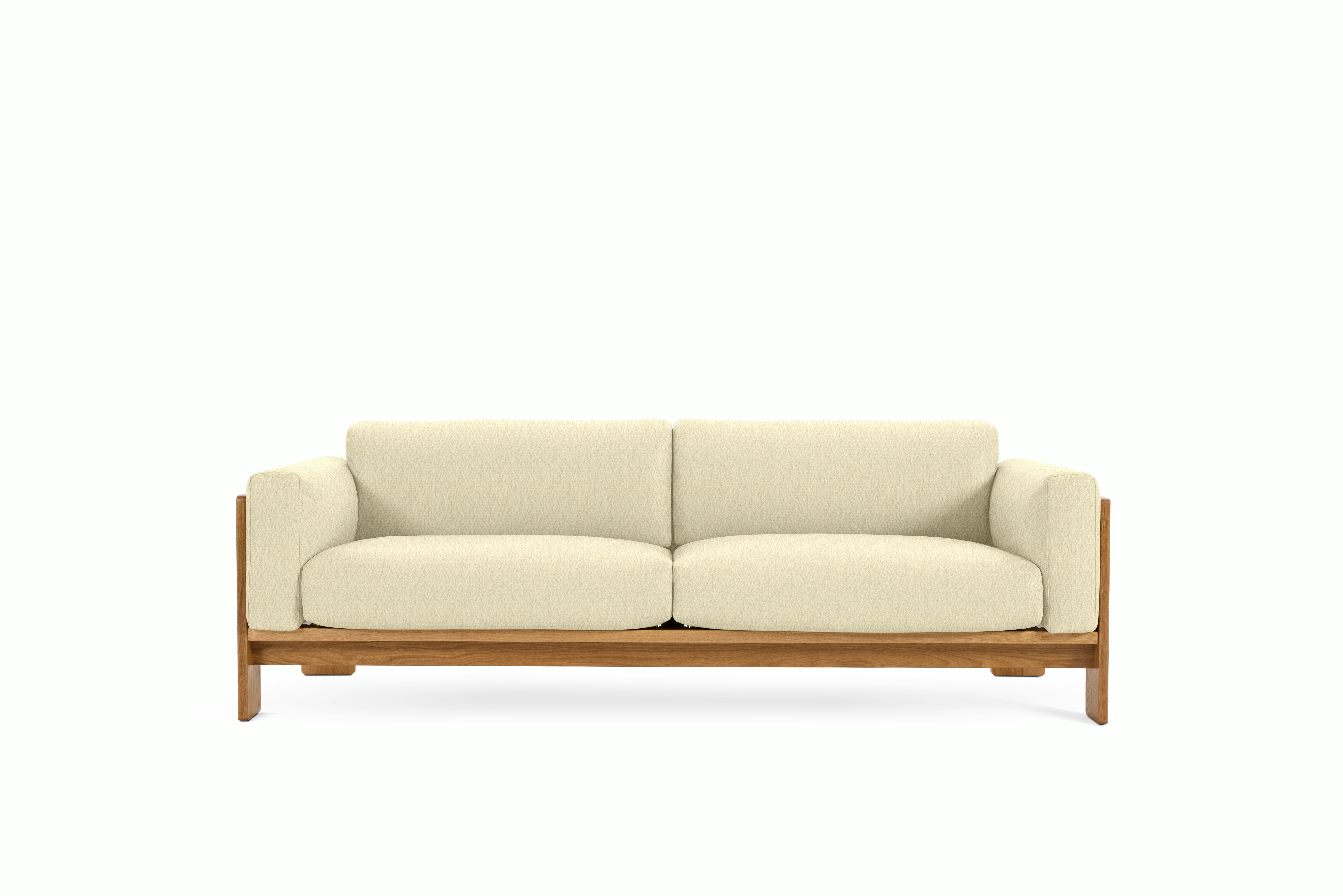 Bastiano Sofa - Classic Boucle,  Pearl,  Oak