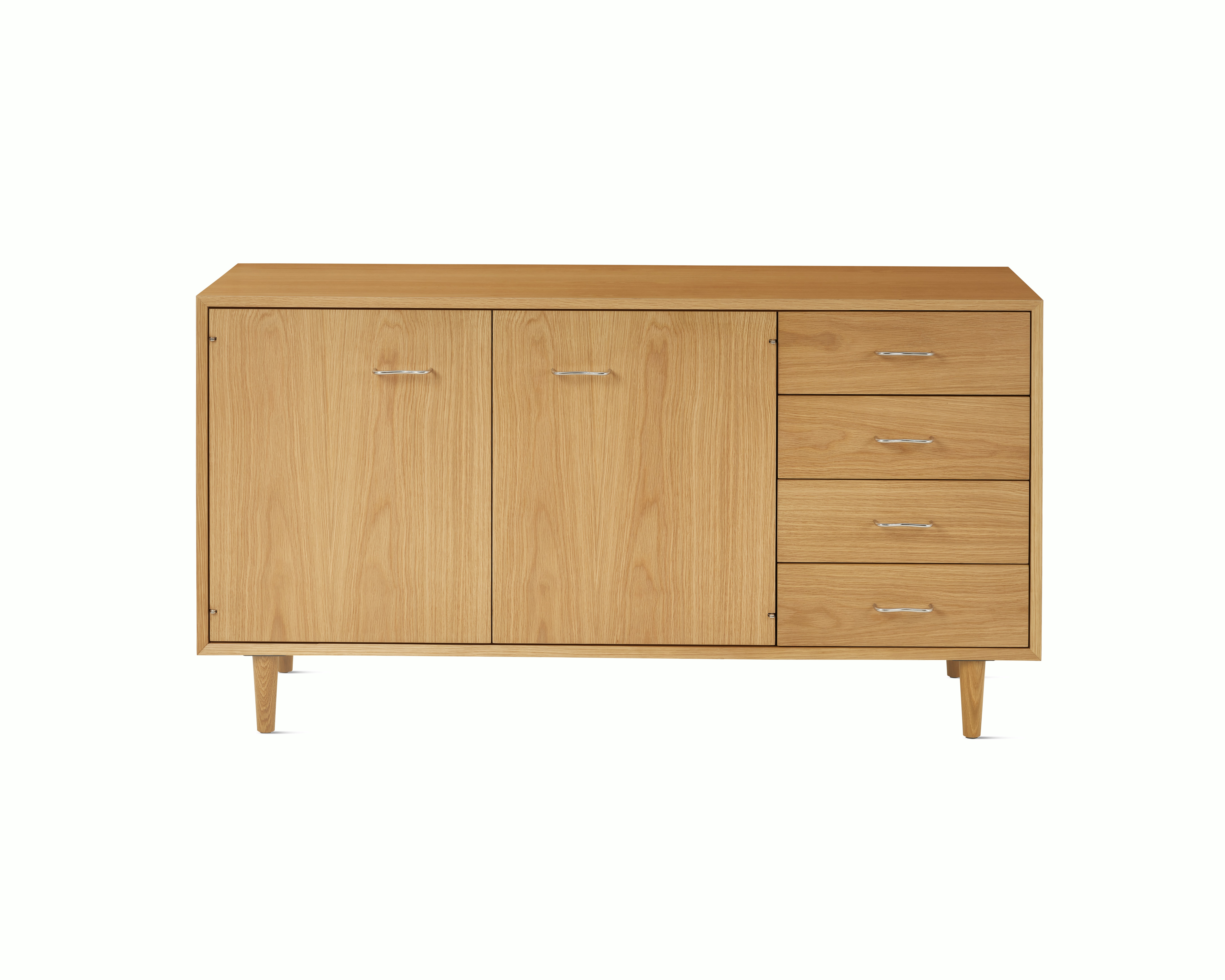 Nelson Basic Cabinet Series Credenza - White Oak,  Wavy Pull,  Taper Leg