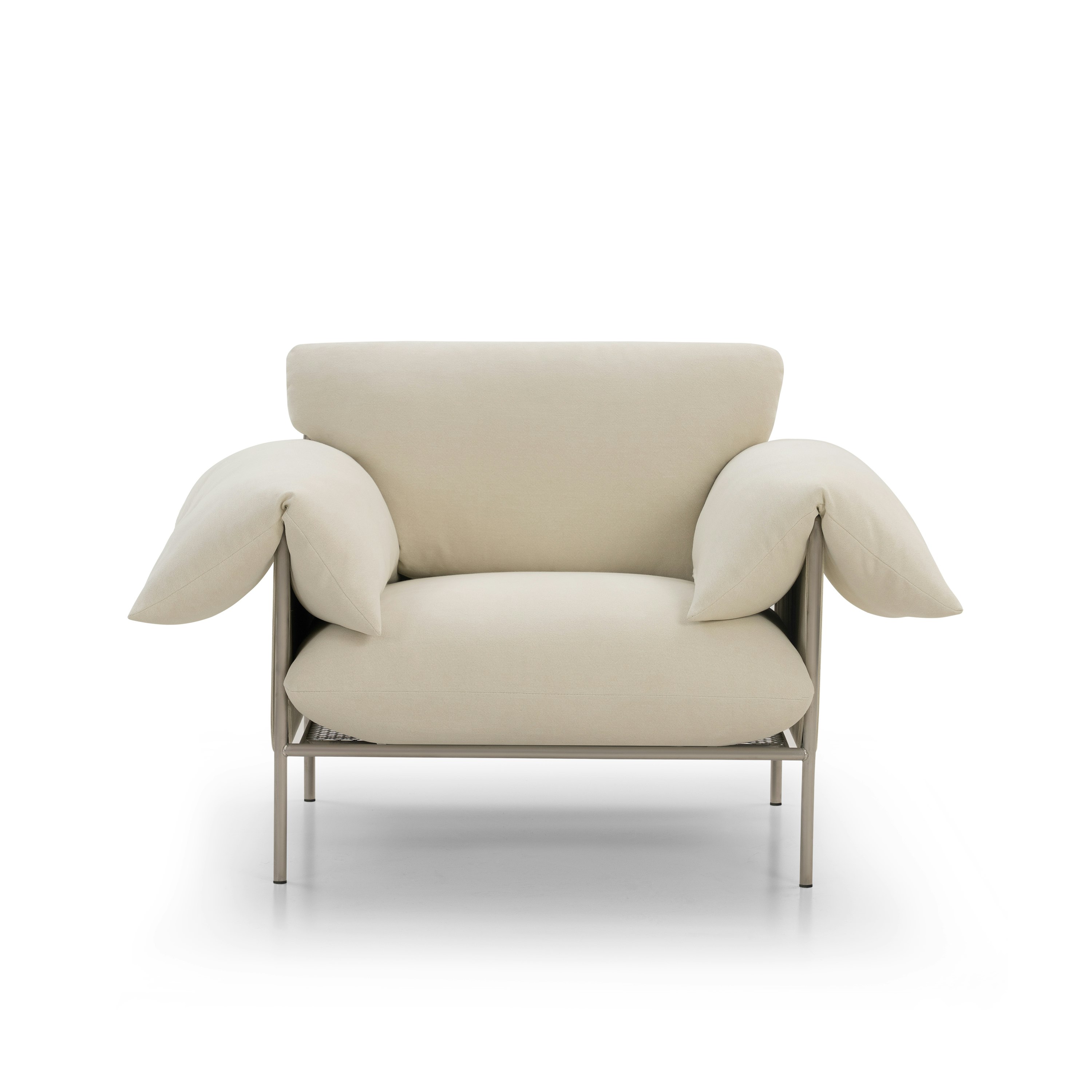 A Alva Chair in Cabarita Natural with a Brushed Steel finish viewed from the front