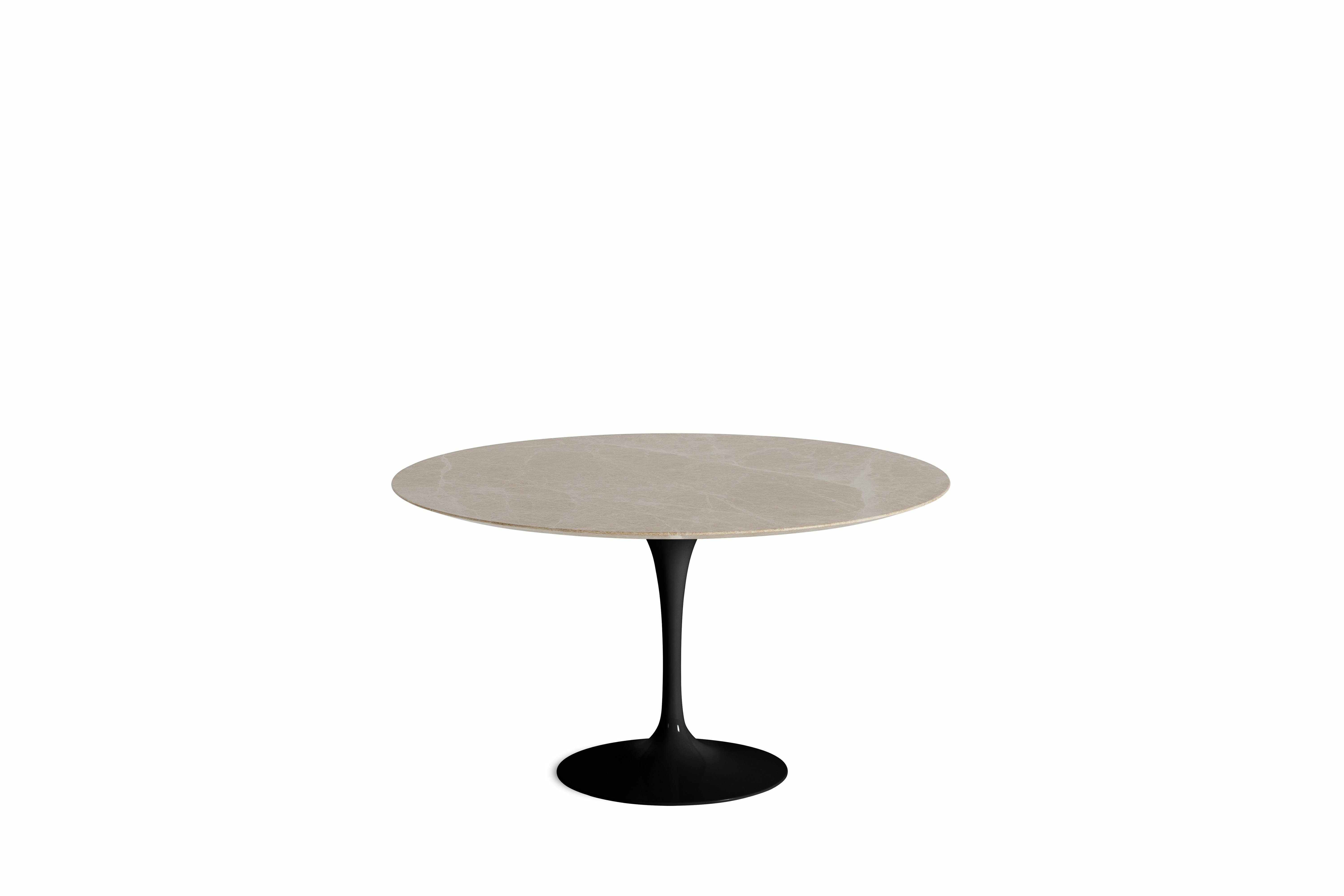 Saarinen Dining Table - Round, 60 Inch, Polished Coated Marble, Emperado Light, Black Base