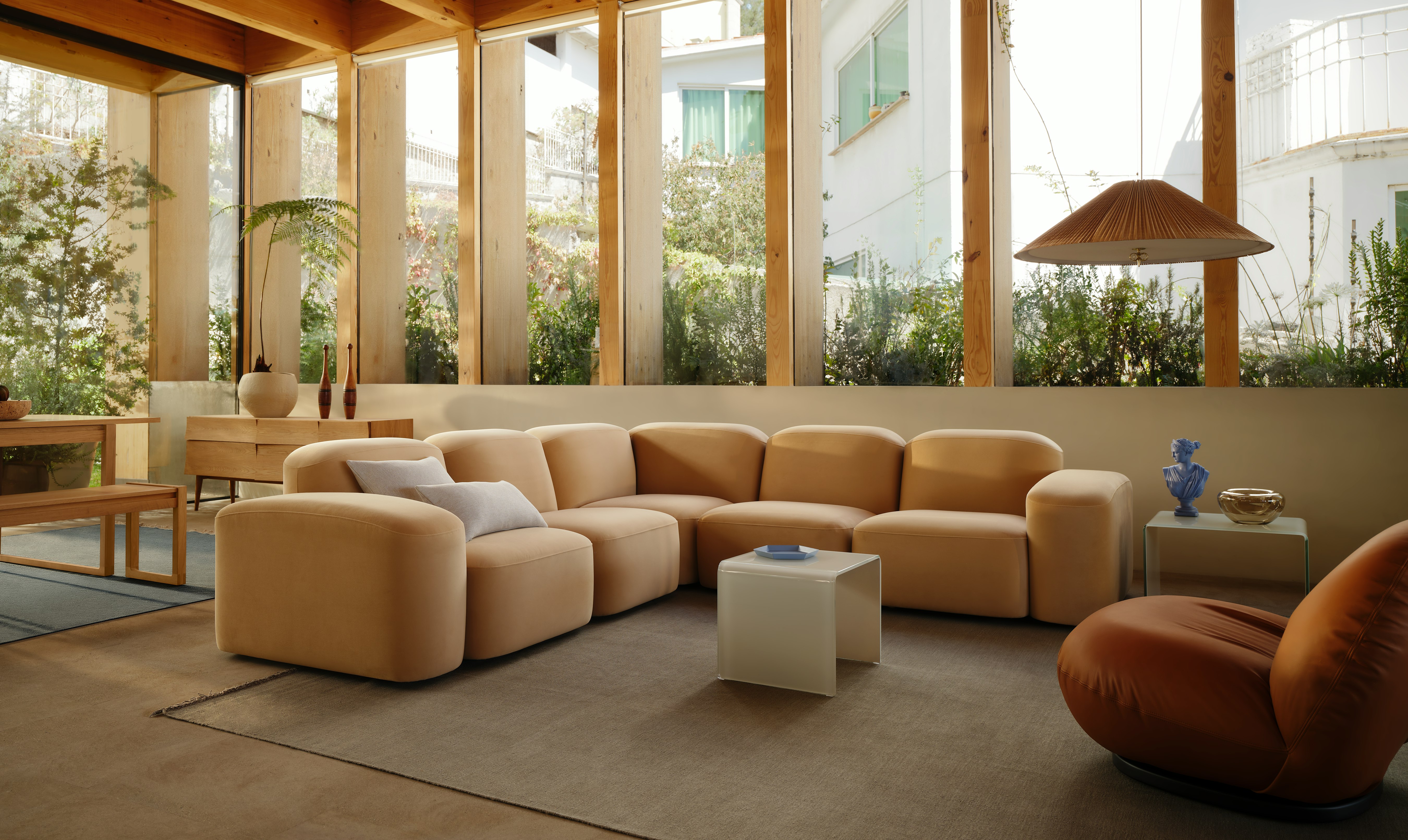 Muse Five Seat Corner Sectional in Dune Velvet