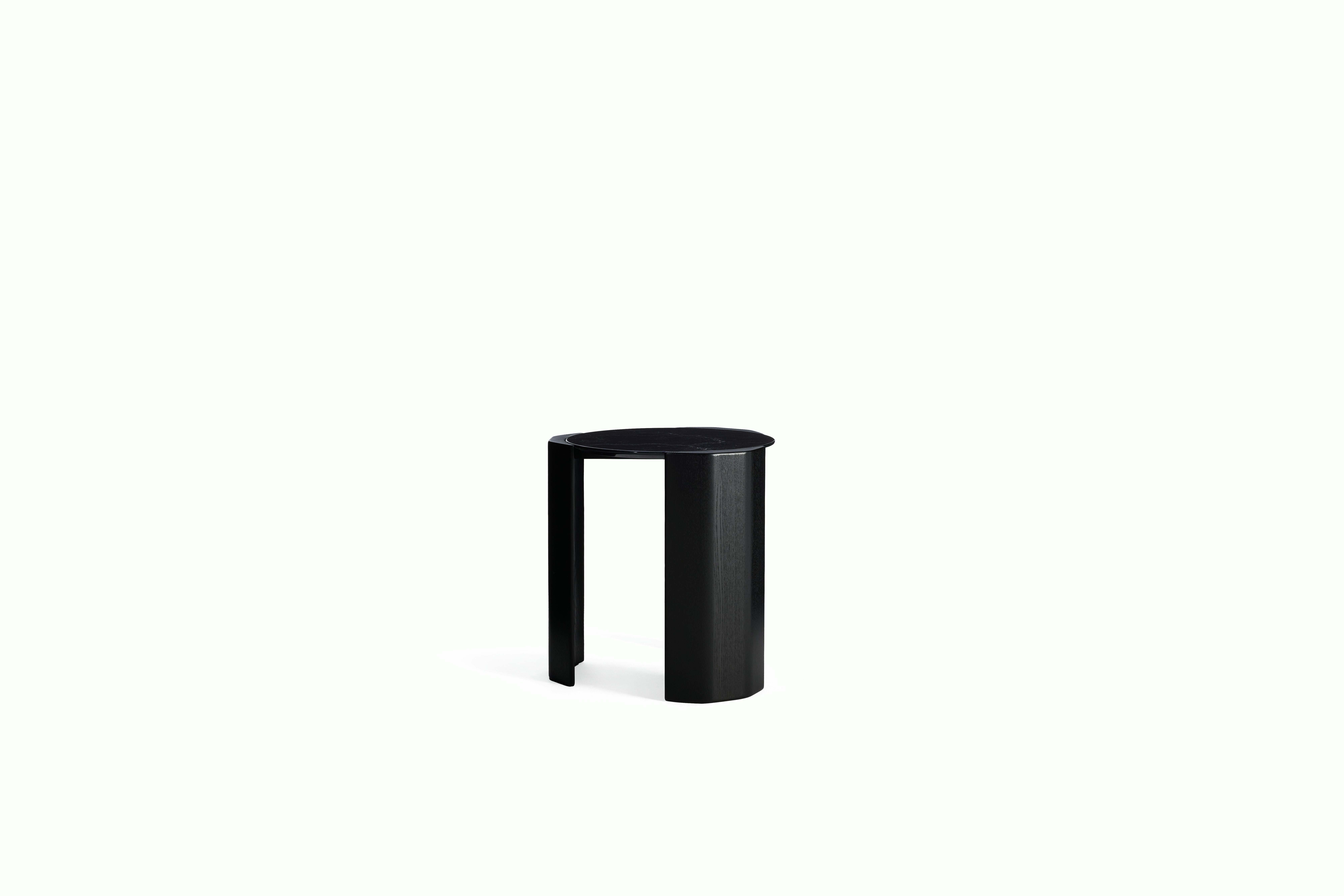 Atlason Organic Slab Side Table - Nero Marquina Marble, Black Ash