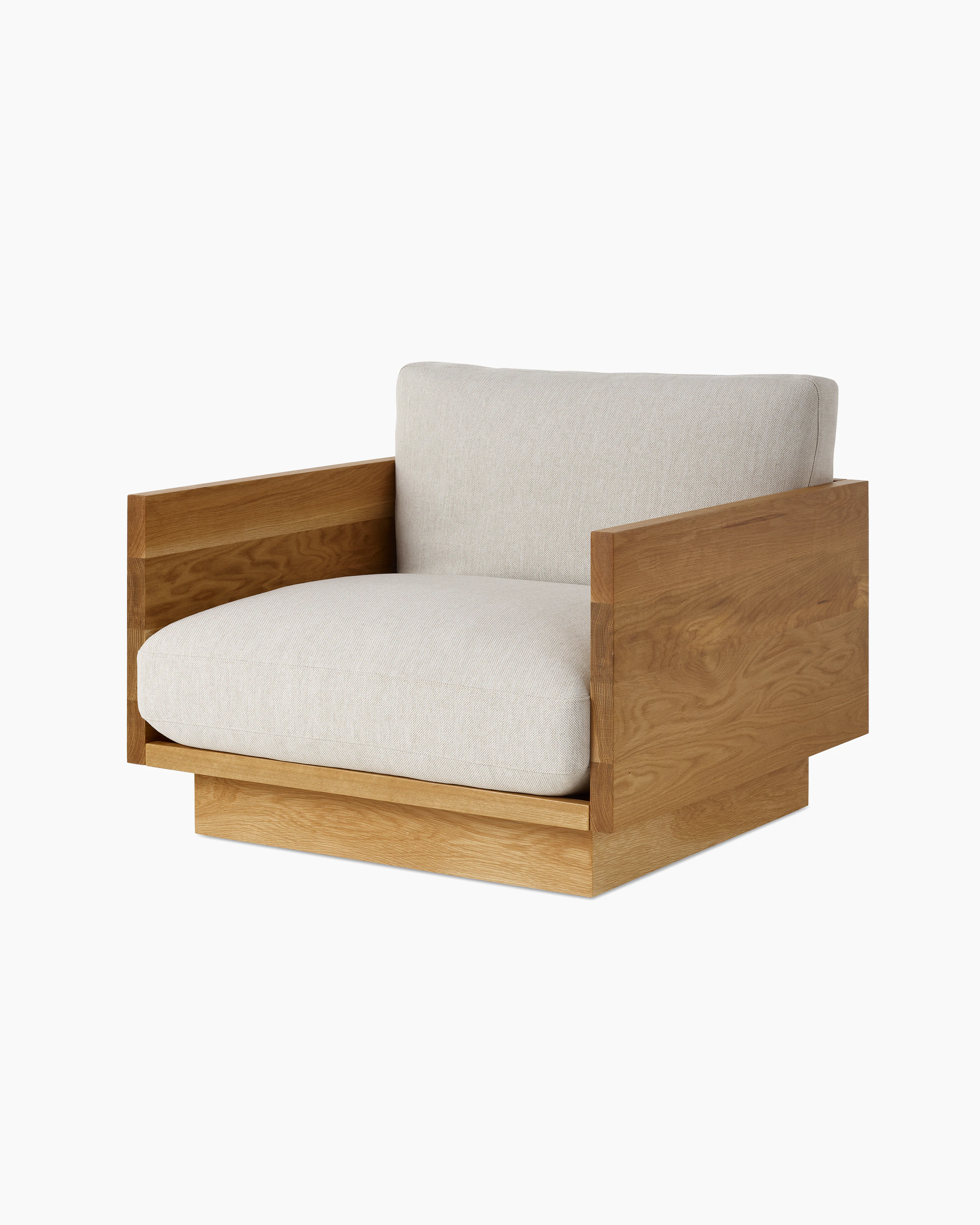 Pawson Drift Lounge Chair in Oak and grey cushions (Mode Clavicle)
