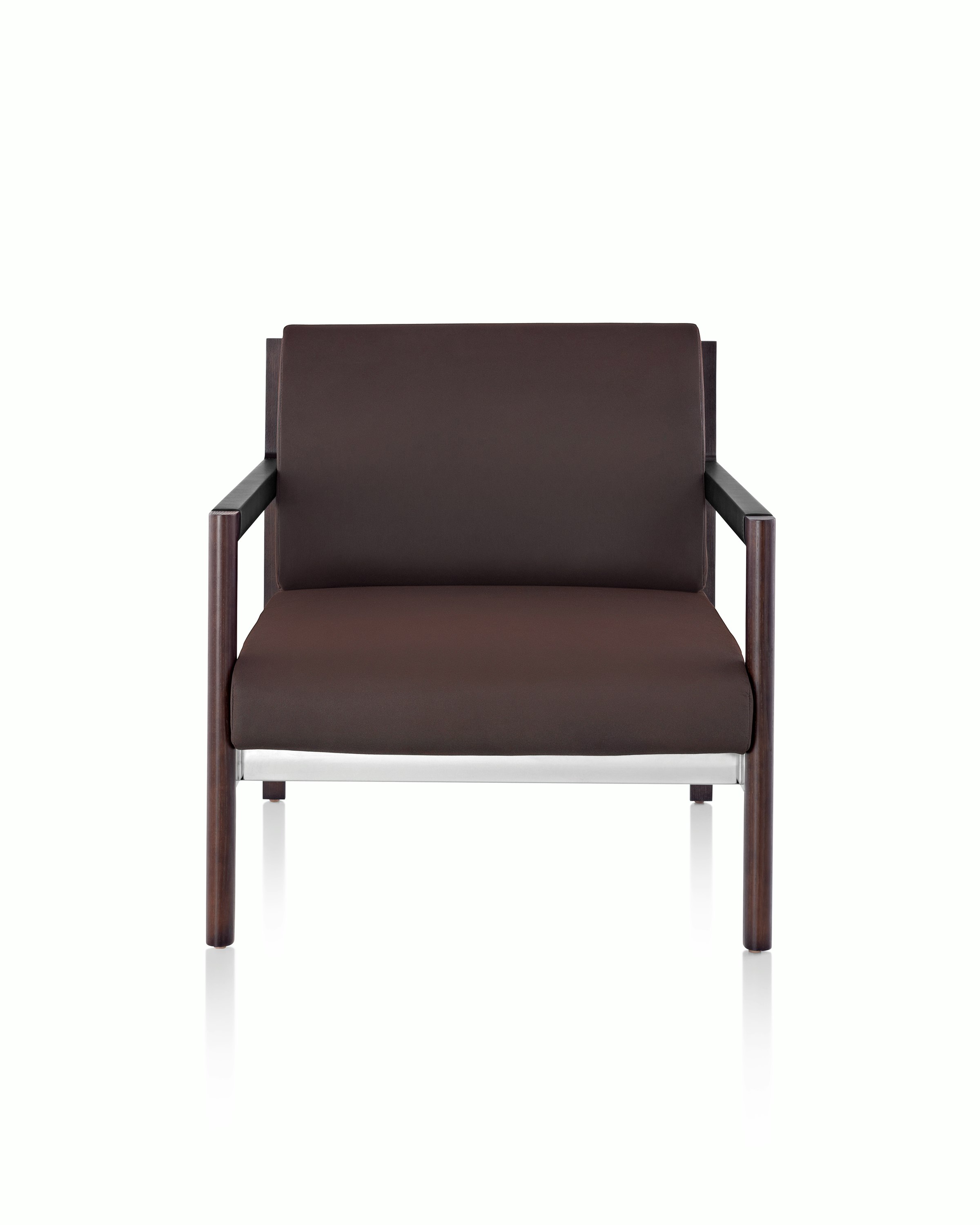 Black-and-white image of the seat and back of a Brabo club chair, viewed from the front.