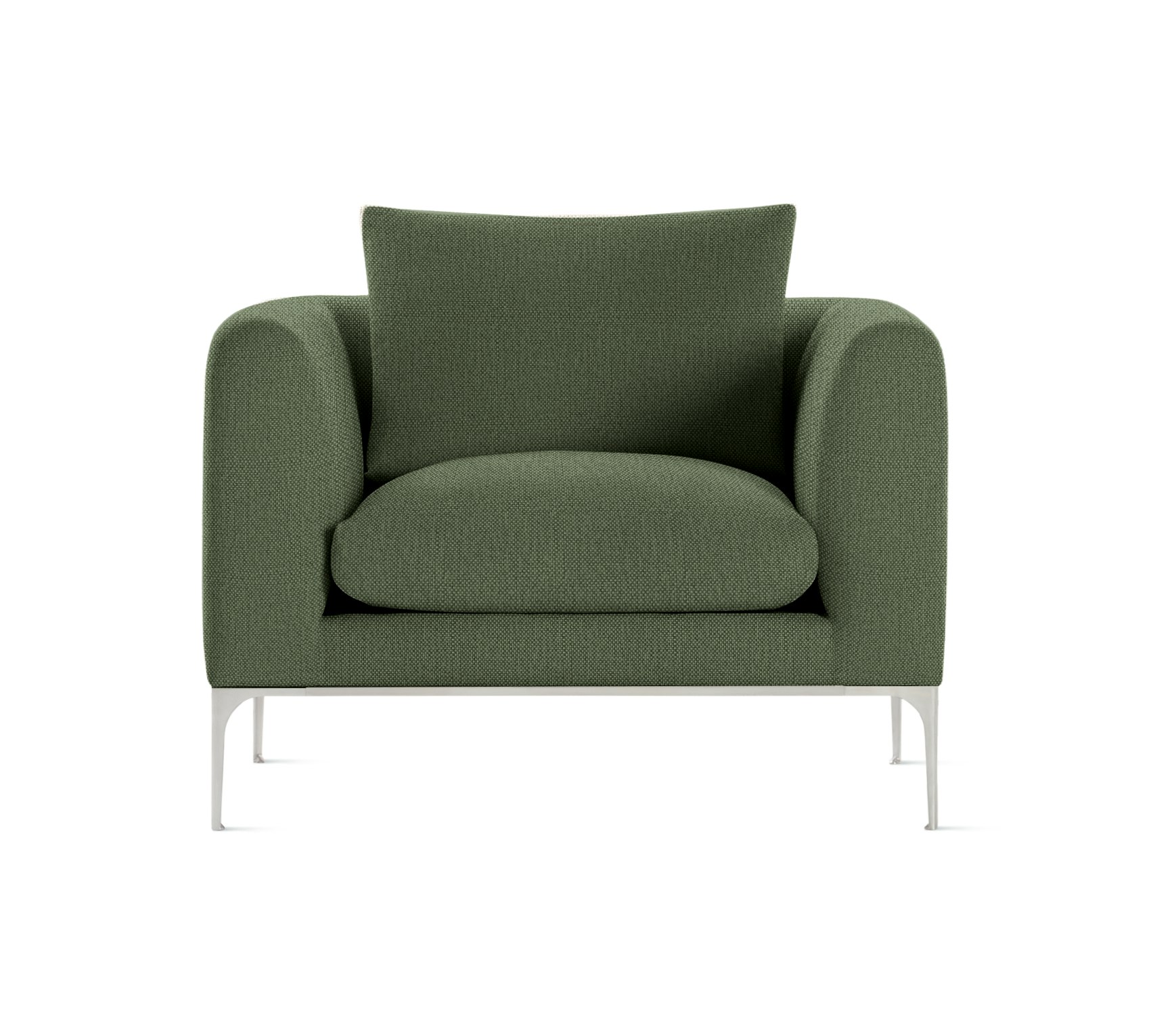 A Jonas Armchair in Mode, Genus with Aluminum finish viewed from the front.