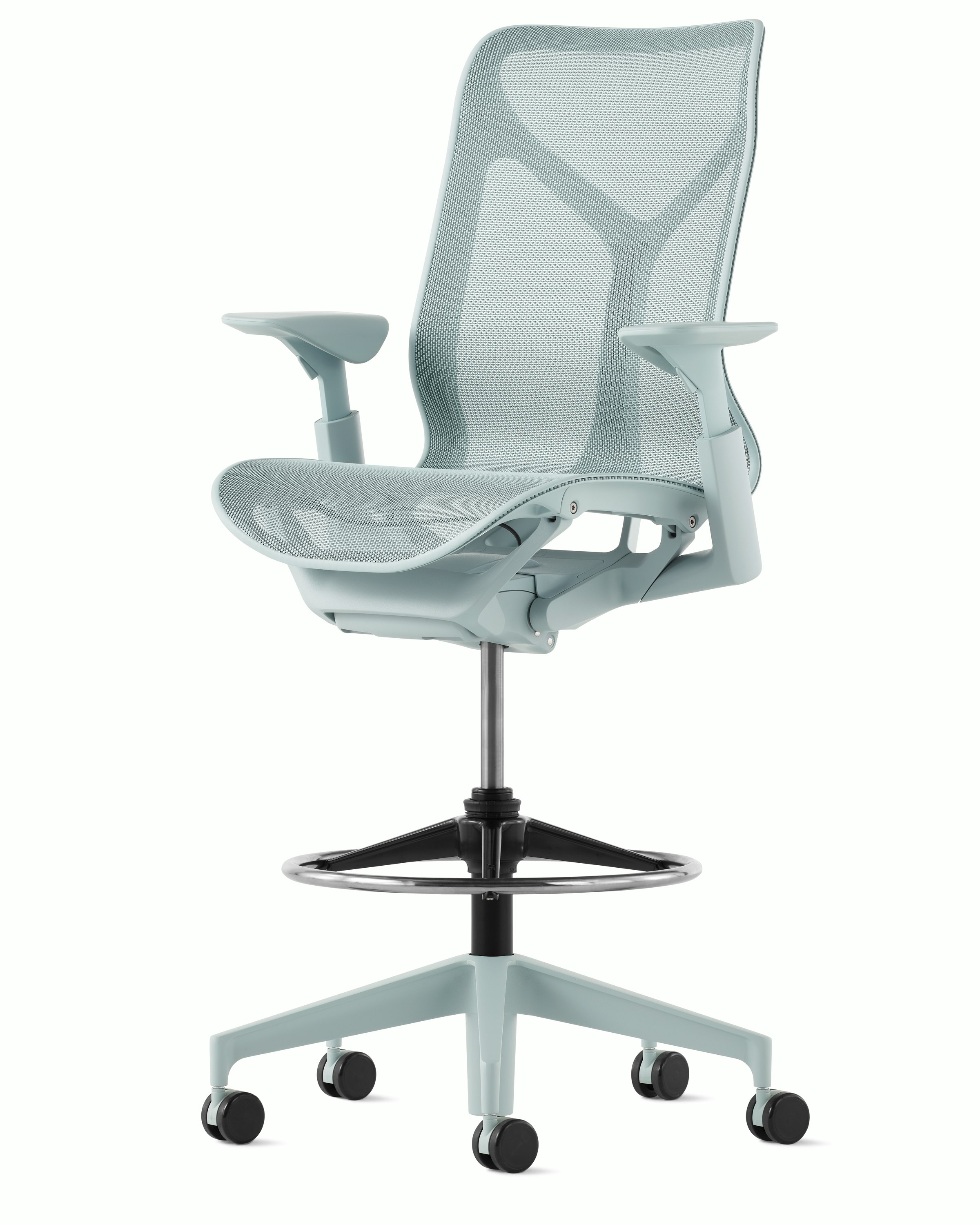 A glacier&nbsp;Cosm Stool with height-adjustable arms.