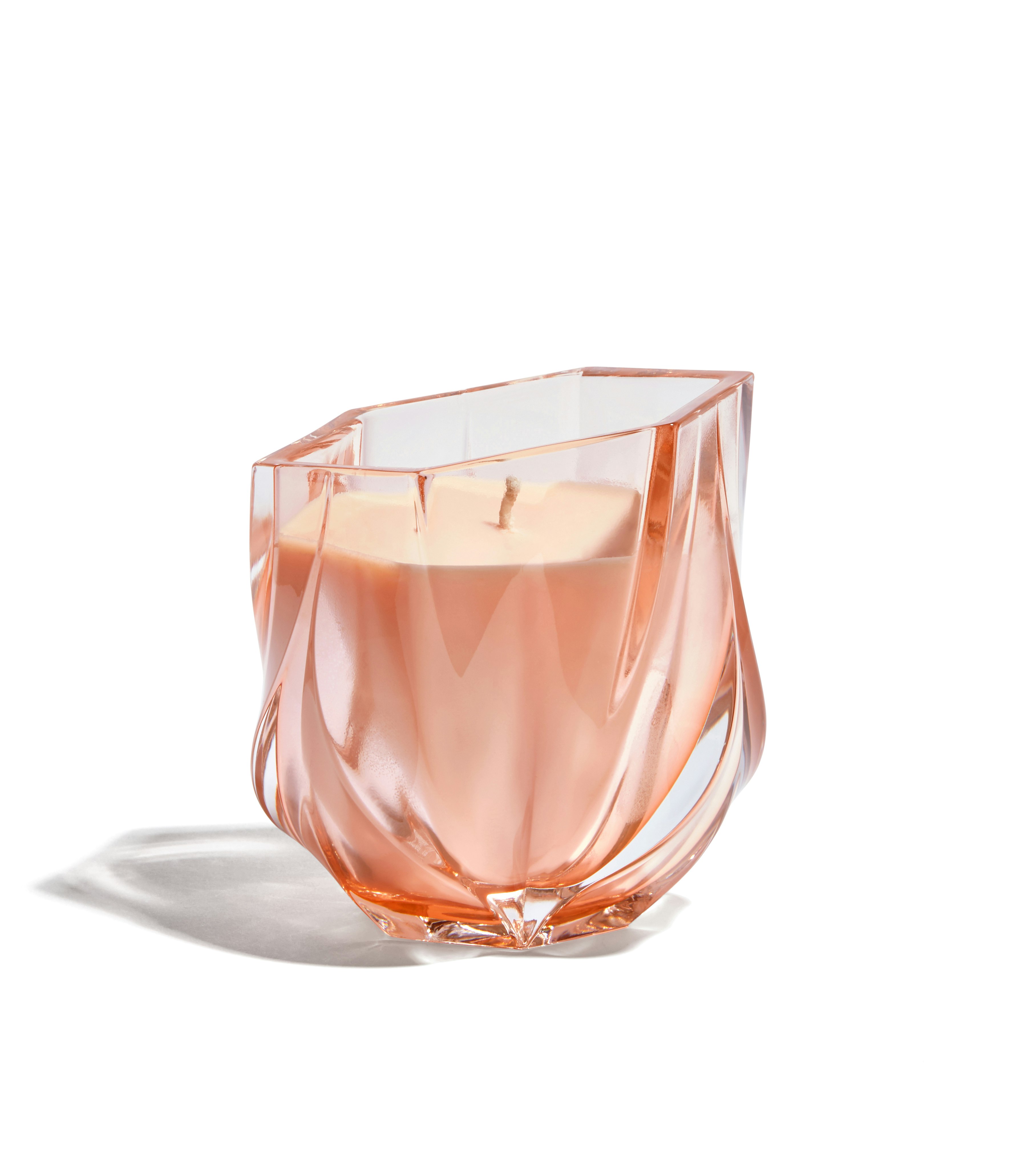 A Shimmer Scented Candle in Rose viewed from the front.