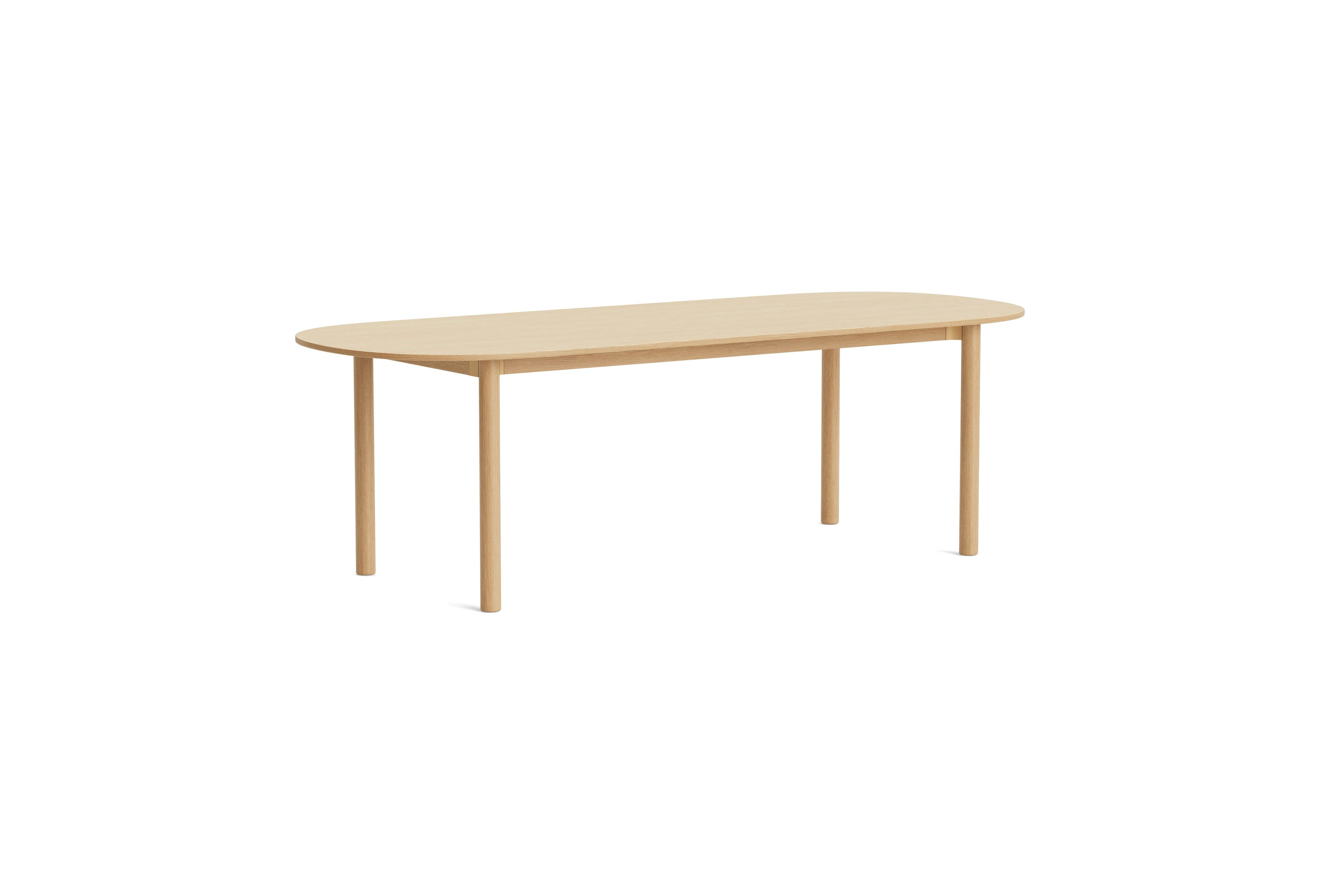 Annex oblong table with oak legs and oak tabletop, front angle on white background.