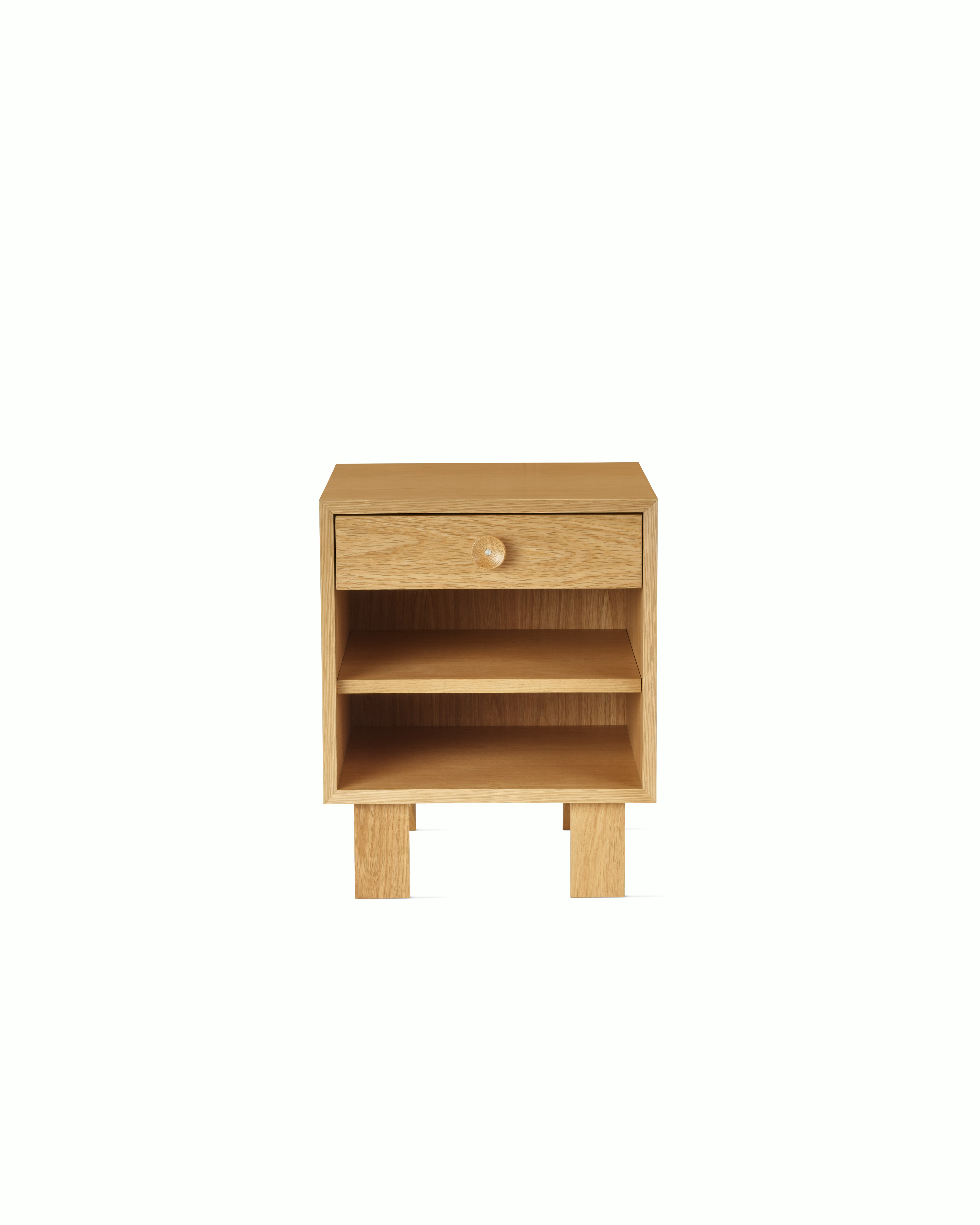 Nelson Basic Cabinet Series Bedside Table - White Oak,  Cupcake Pull,  Standard Leg