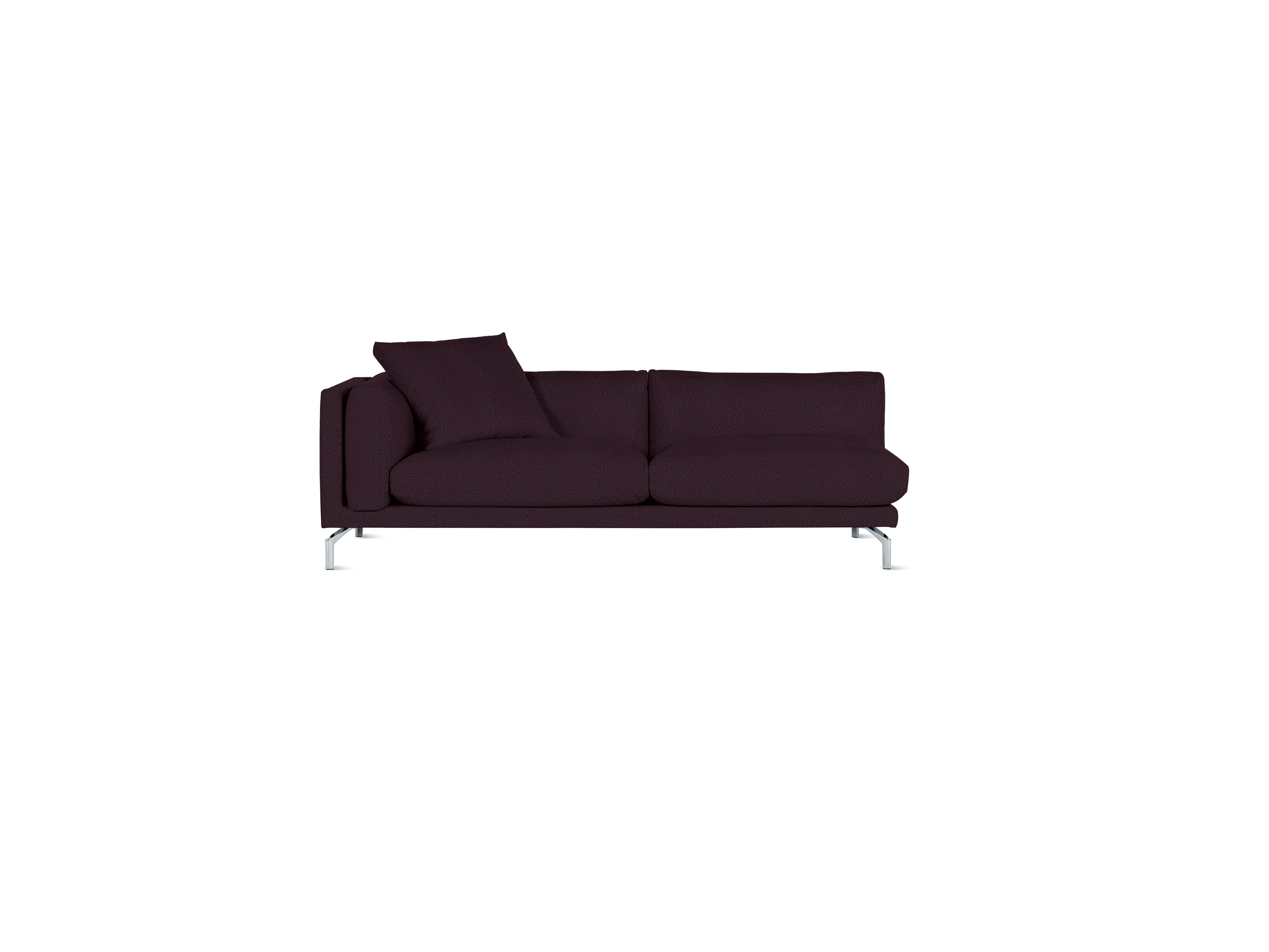 A Como One-Arm Sofa in Turf: Burgundy viewed from the front.