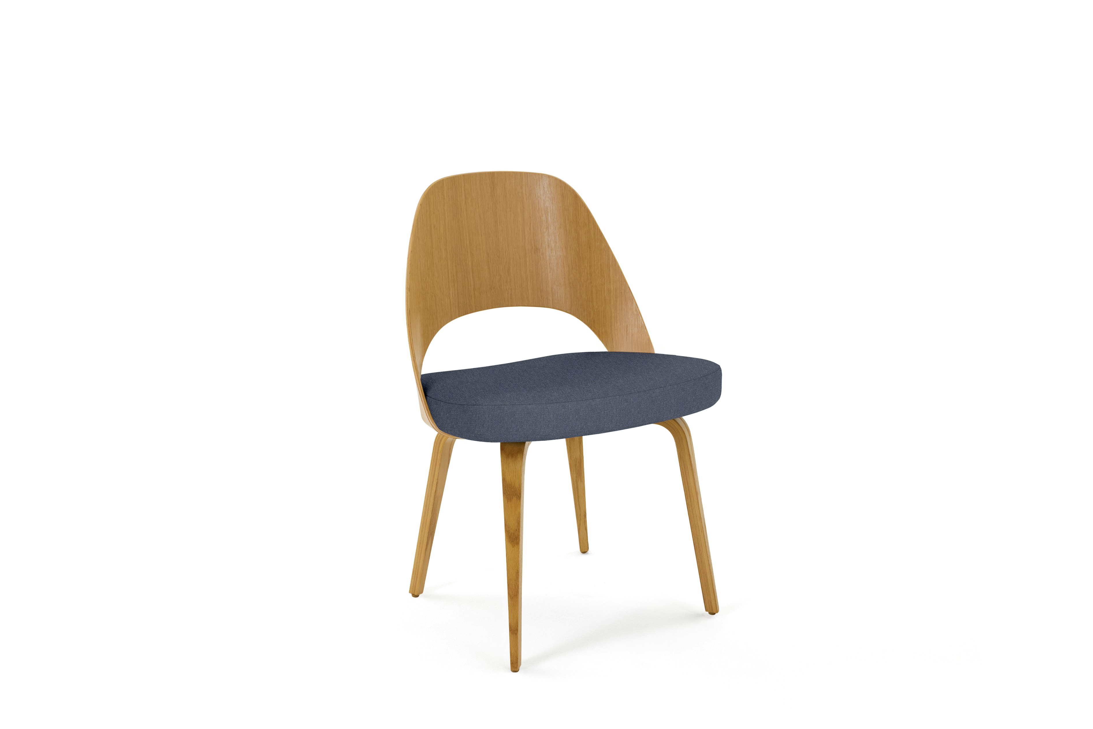 A Saarinen Executive Veneer Back Side Chair in aegean bay light oak viewed from an angle.