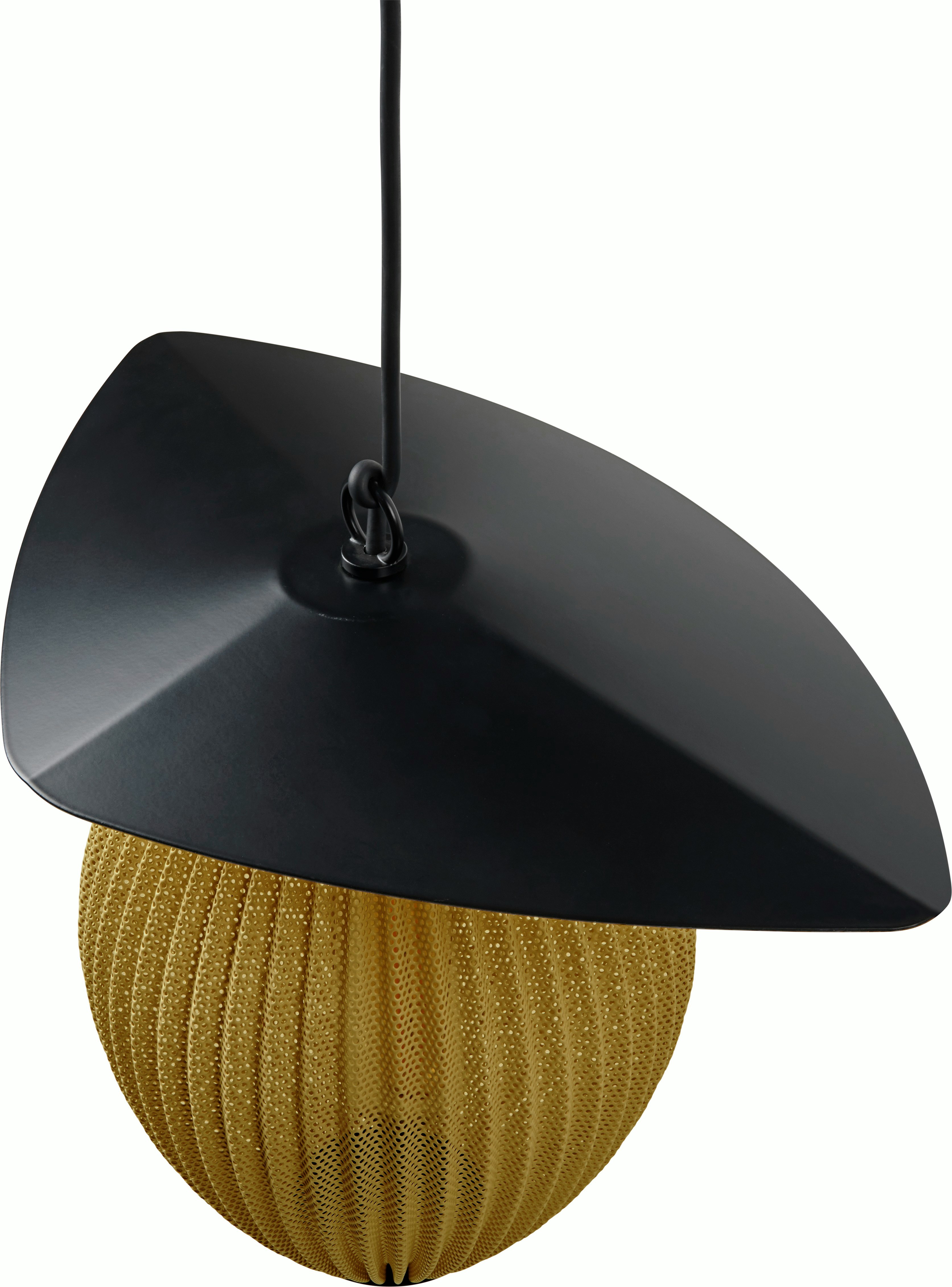A Satellite Outdoor Pendant in Mustard Gold viewed from the front.