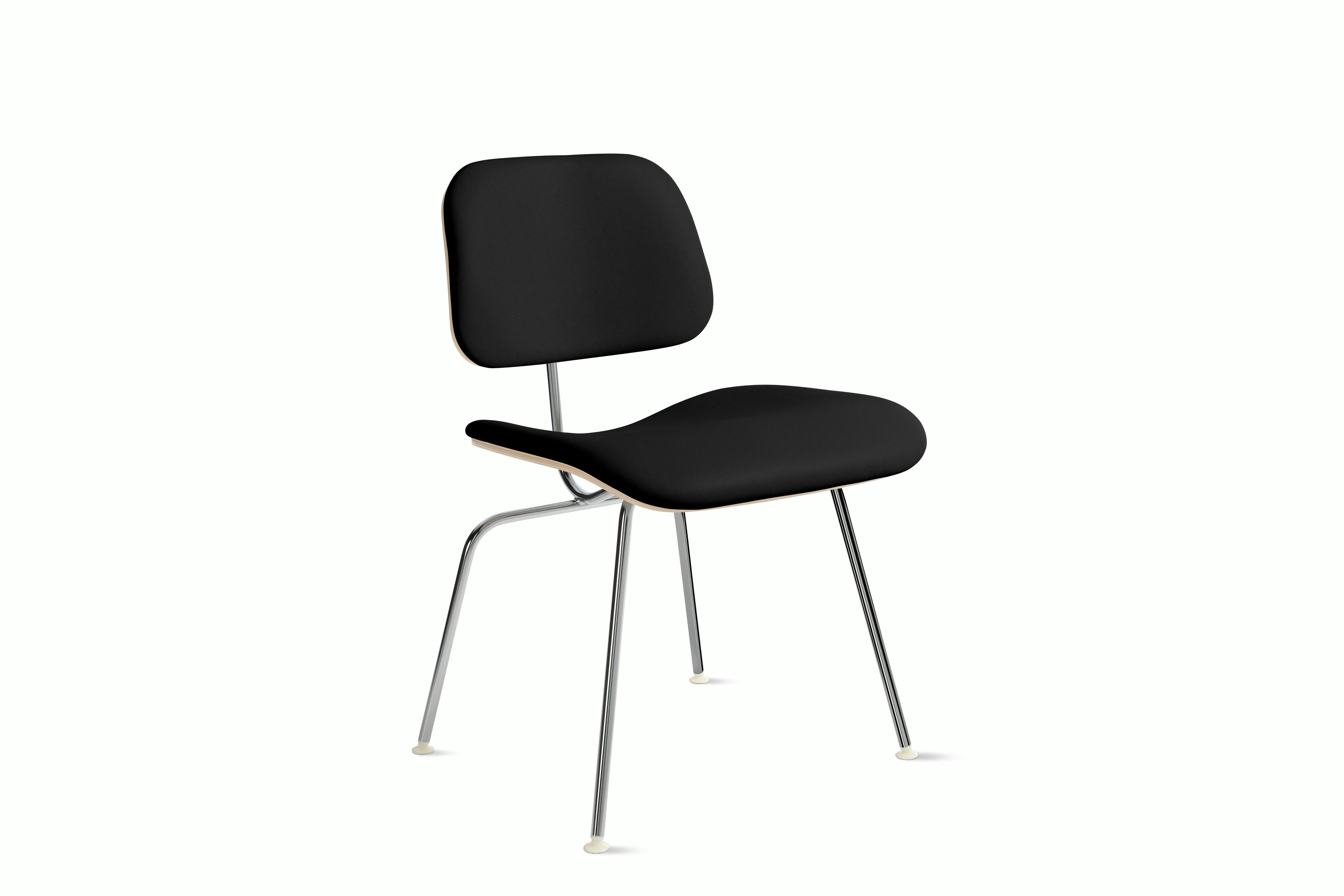 Eames Molded Plywood DCM - Upholstered,  White Ash,  Prone Leather,  Obsidian,  Chrome