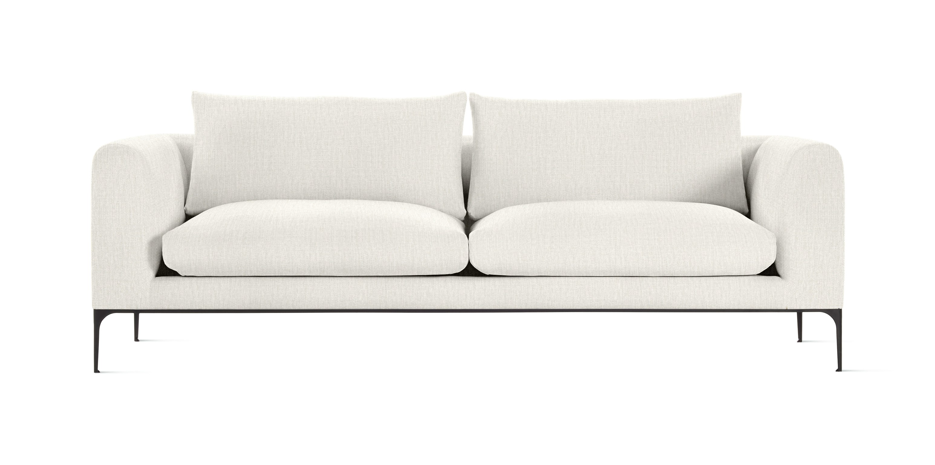 A Jonas Sofa in Metaphor, Moonflower with Black finish viewed from the front.