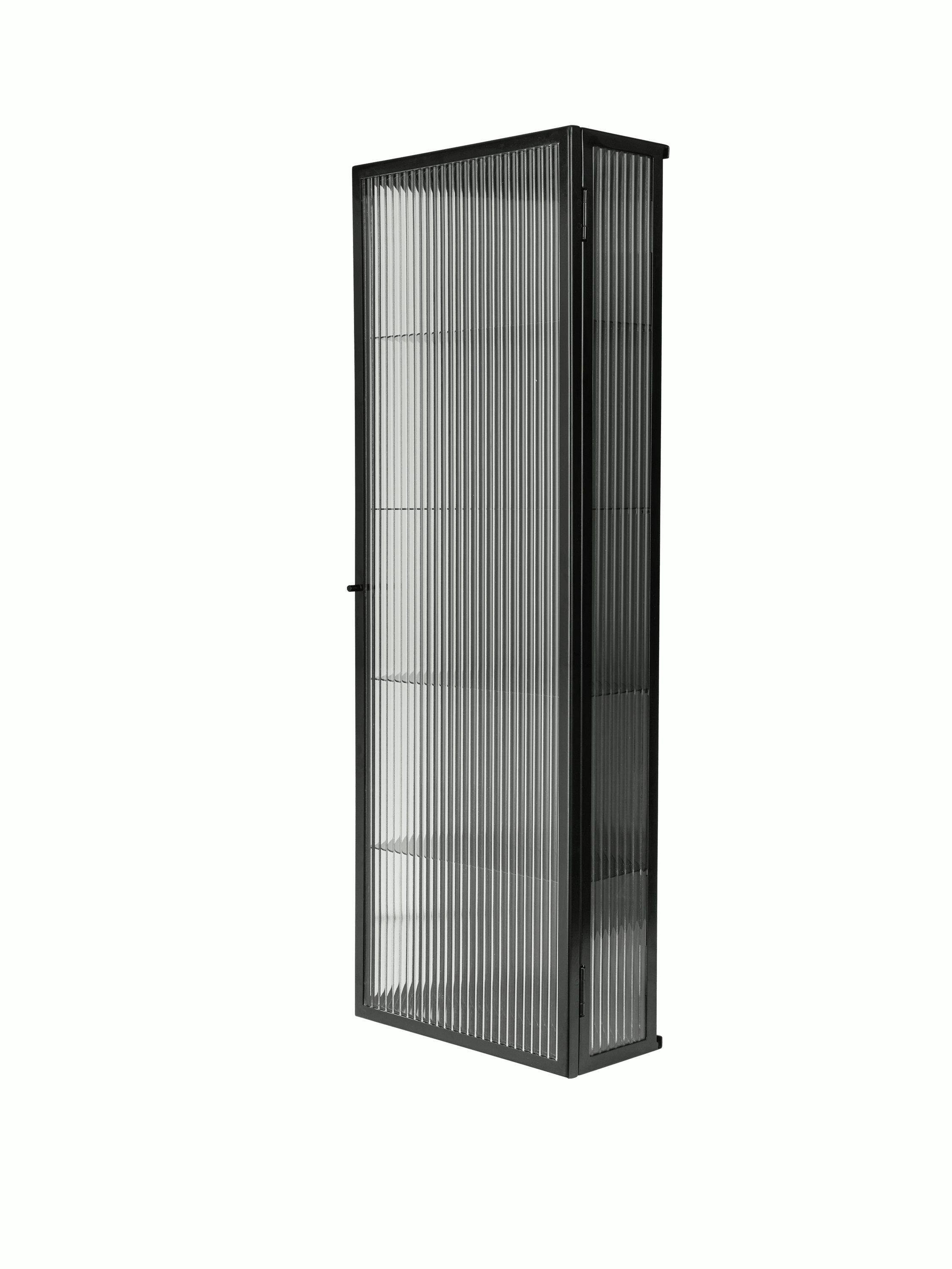 A Haze Wall Cabinet in black Viewed from an angle.