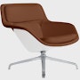 Striad Lounge Chair in Low Back,  4-Star Swivel Base Polished Alumium,  Prone Leather,  Ledge with White Shell