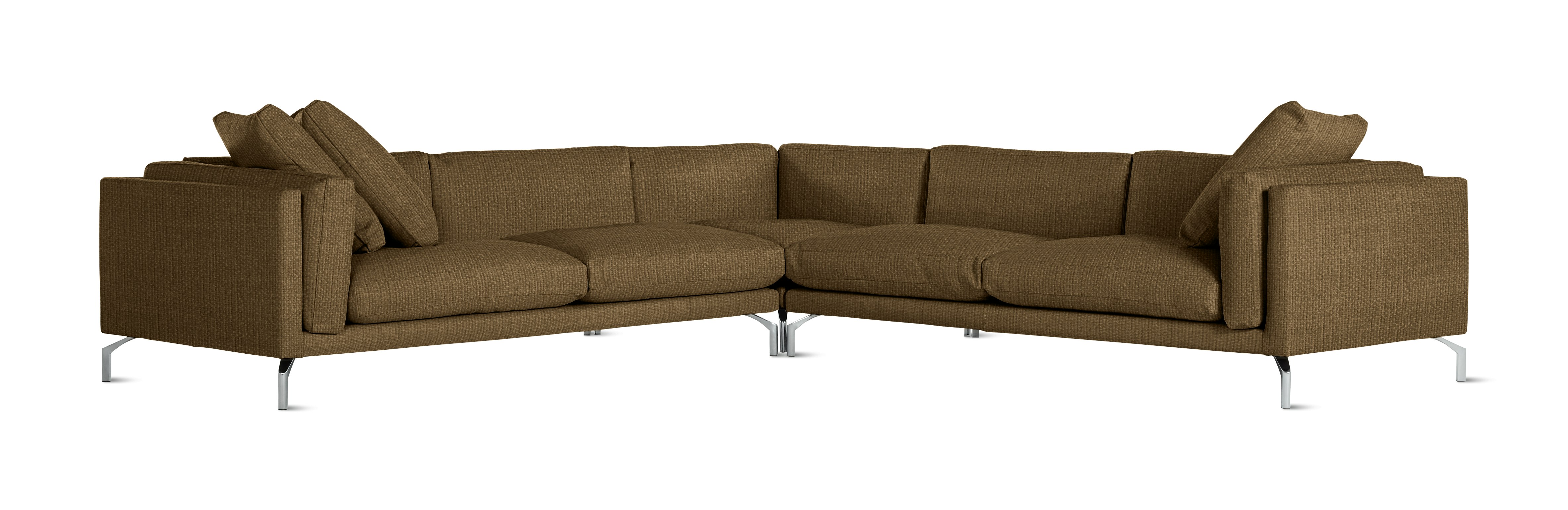 A Como Corner Sectional in Crypton Robusta: Walnut viewed from the front.