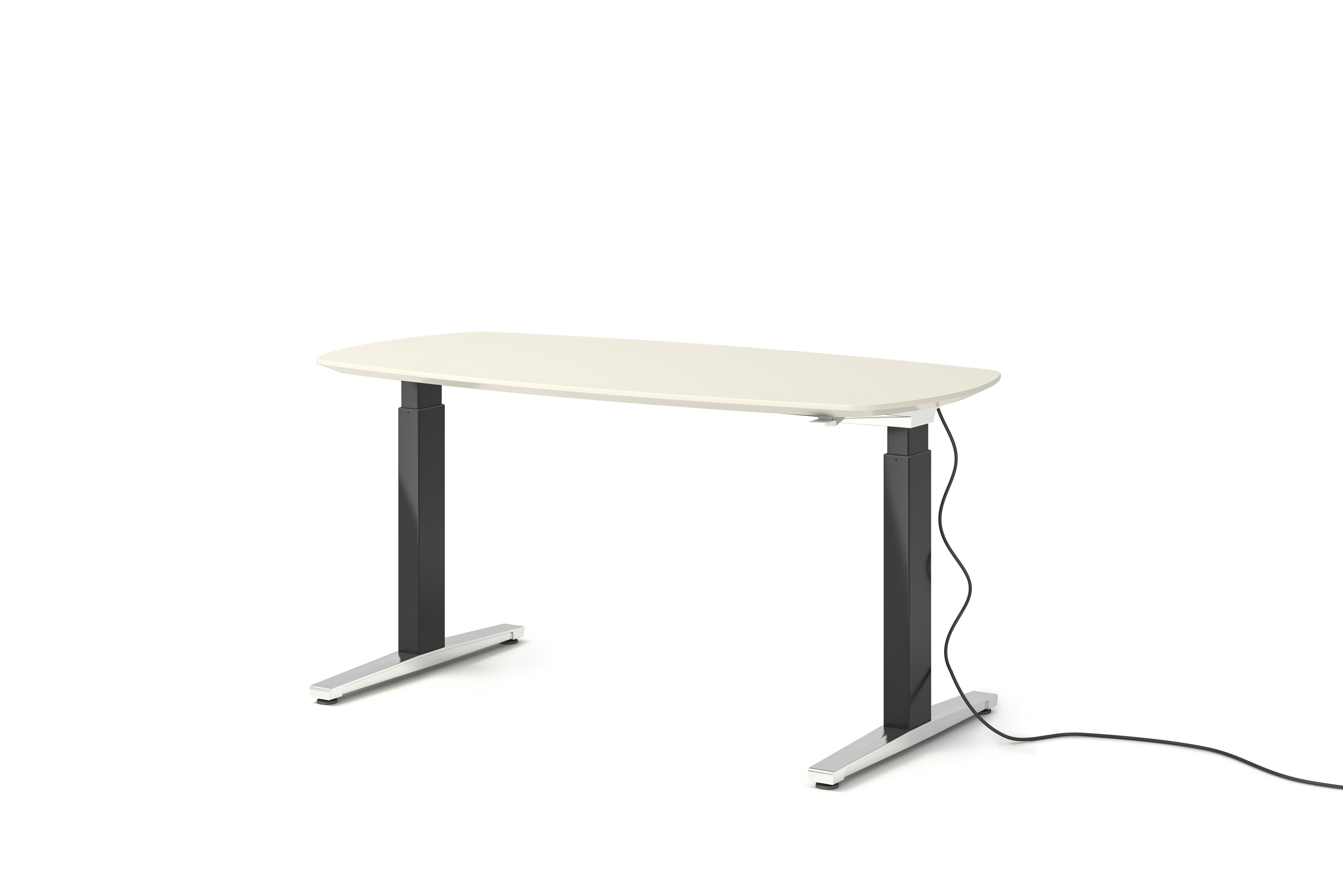 Renew Executive S2S Desk 29 x 58, Laminate White, Graphite Satin / Polished Aluminum, Simple Cover, Standard Power