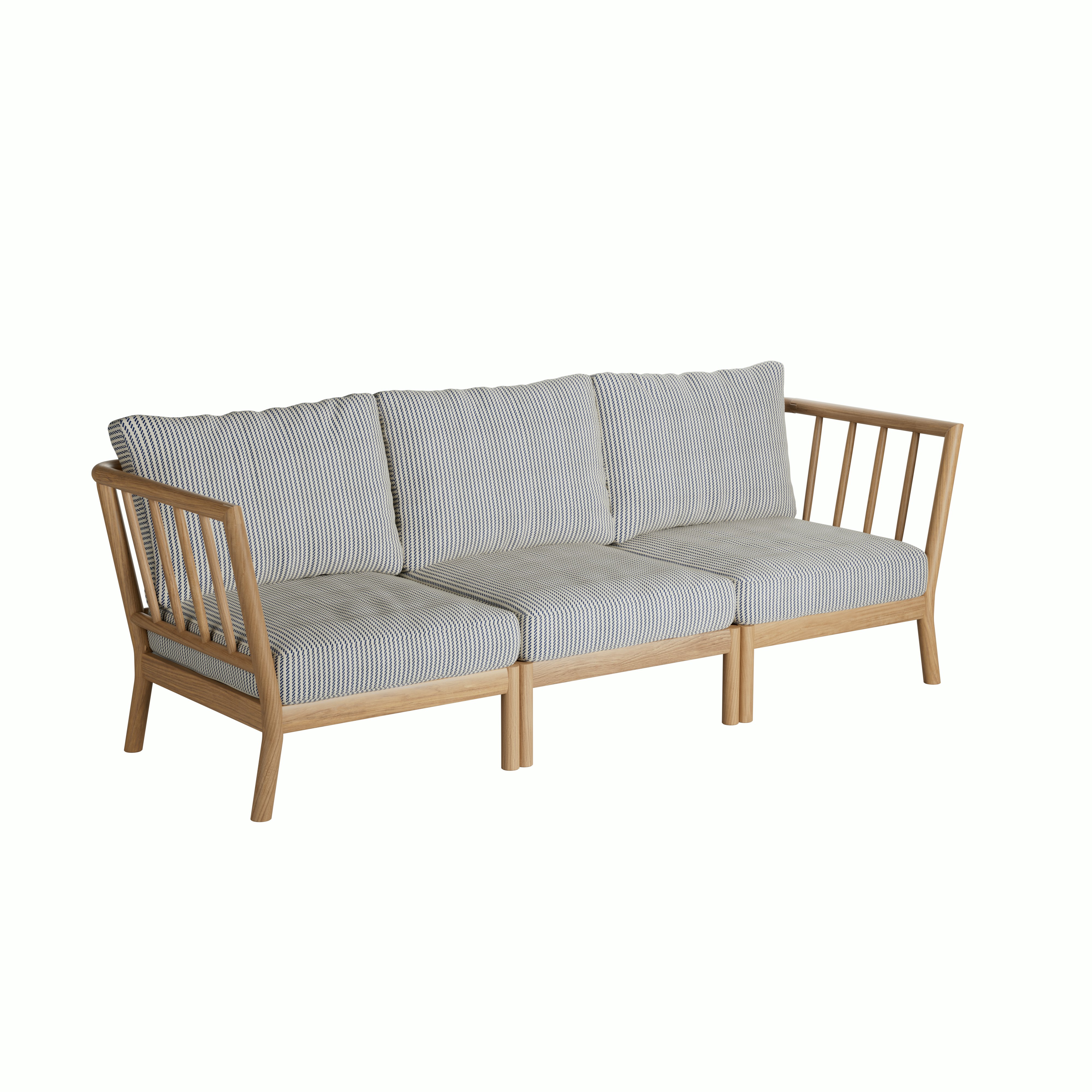 A Tradition Outdoor Three Seater Sofa in Navy viewed from an angle.