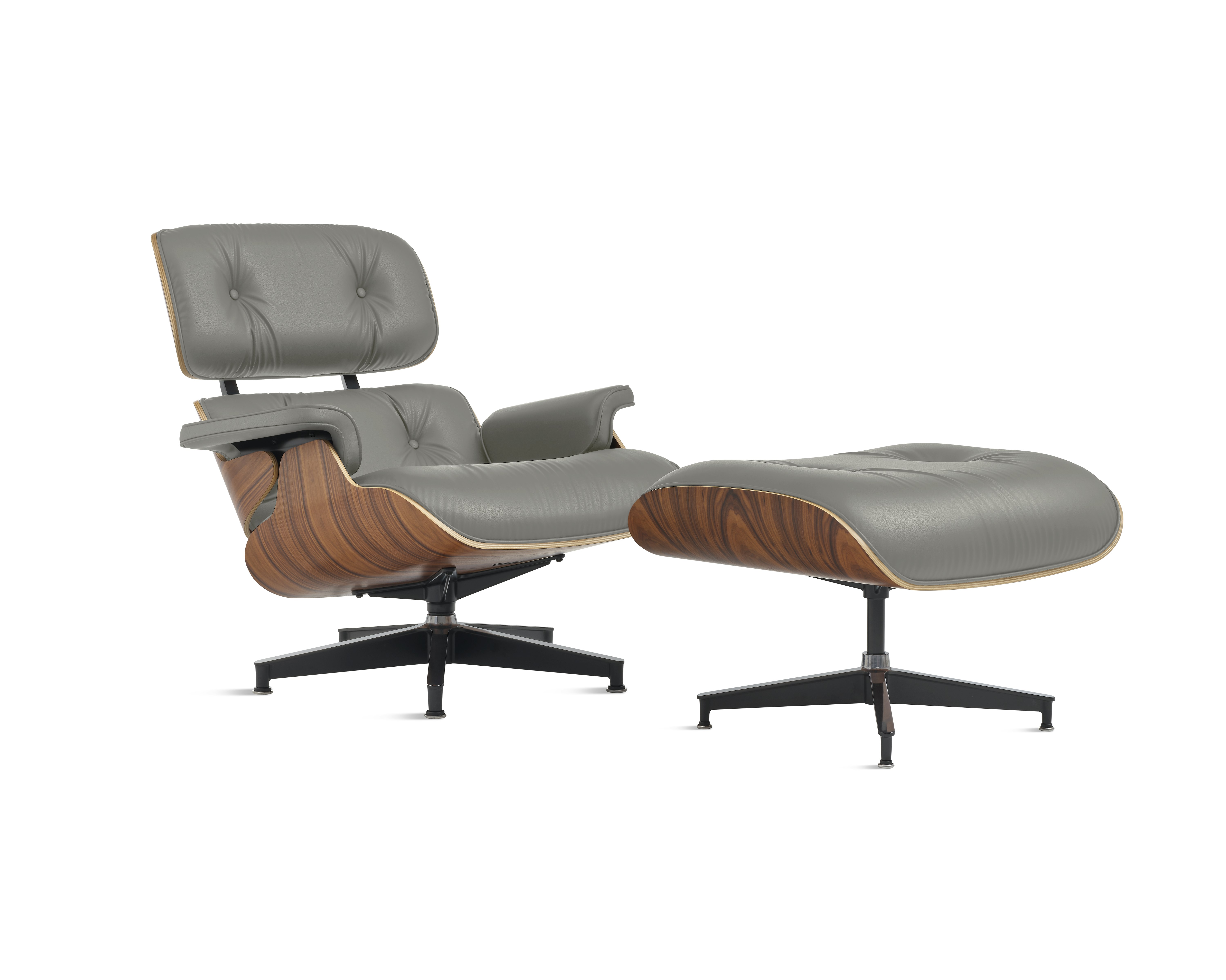 Eames Lounge & Ottoman,  3/4 View - Santos Palisander - All Grain,  Soot