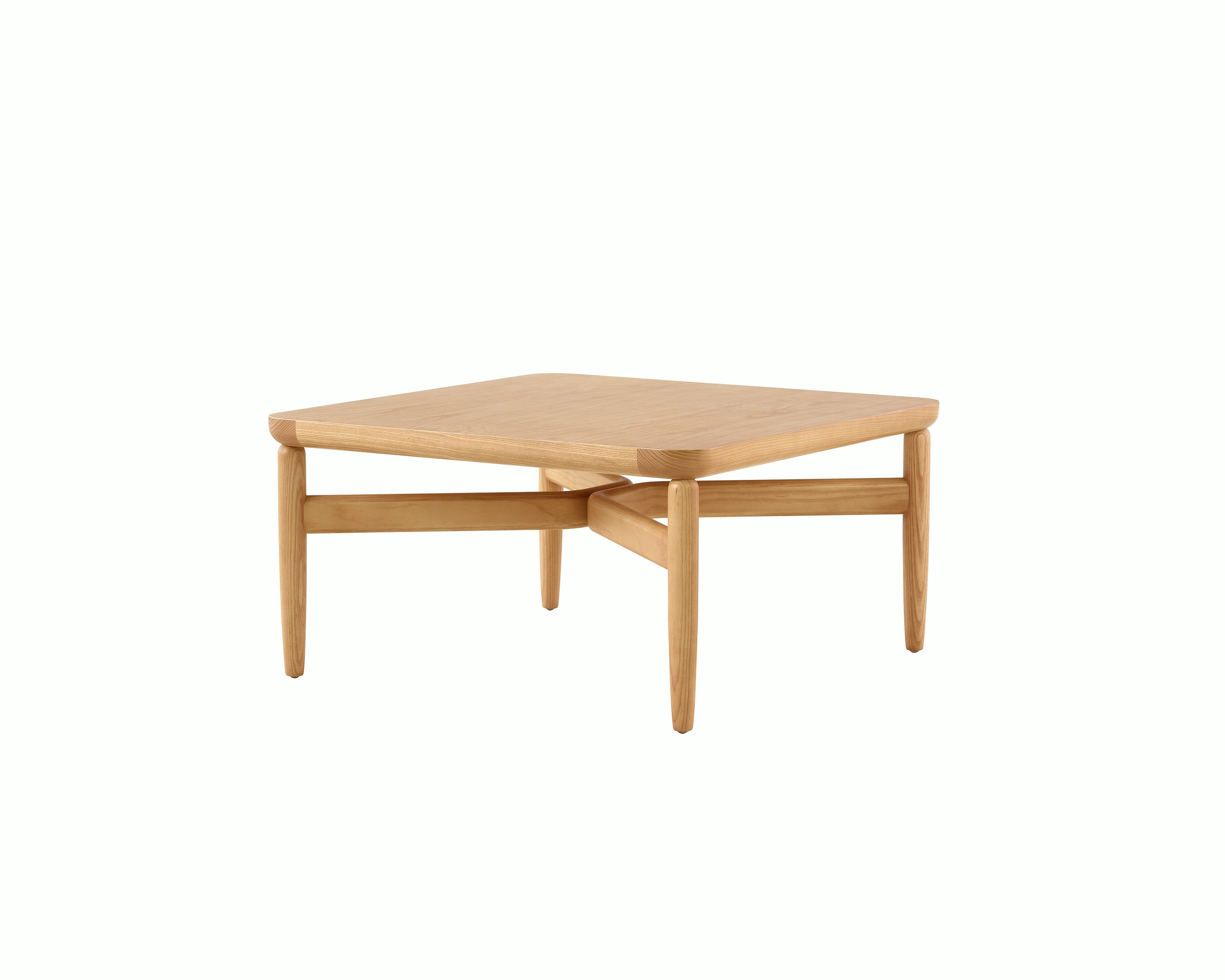 A Reframe Square Table in Rift Oak, viewed from a three-quarter perspective.