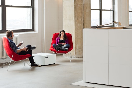 Jehs+Laub red lounge chairs and Power Cube Table