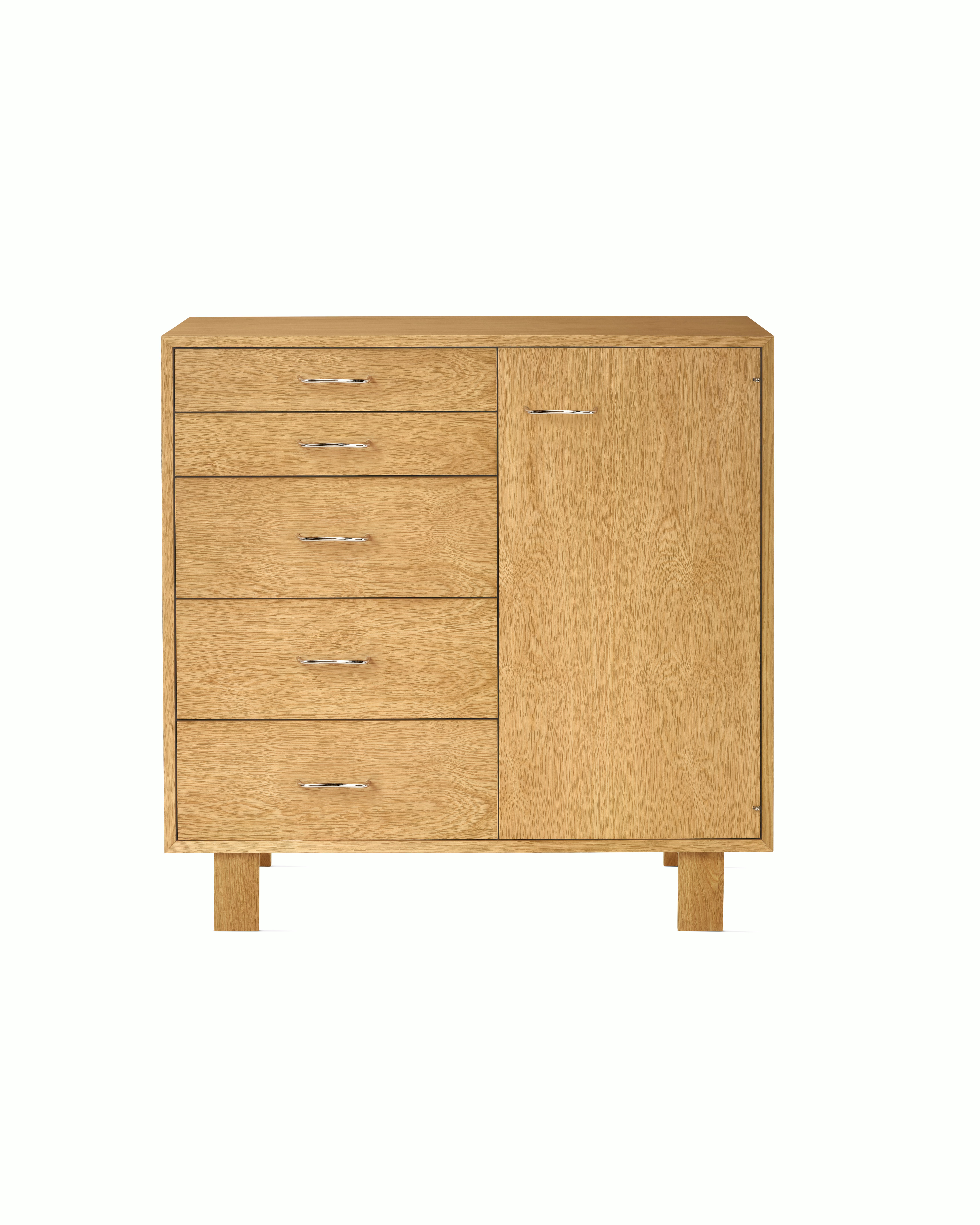 Nelson Basic Cabinet Series - 5-Drawer with Door - White Oak,  Wavy Pull,  Standard Leg
