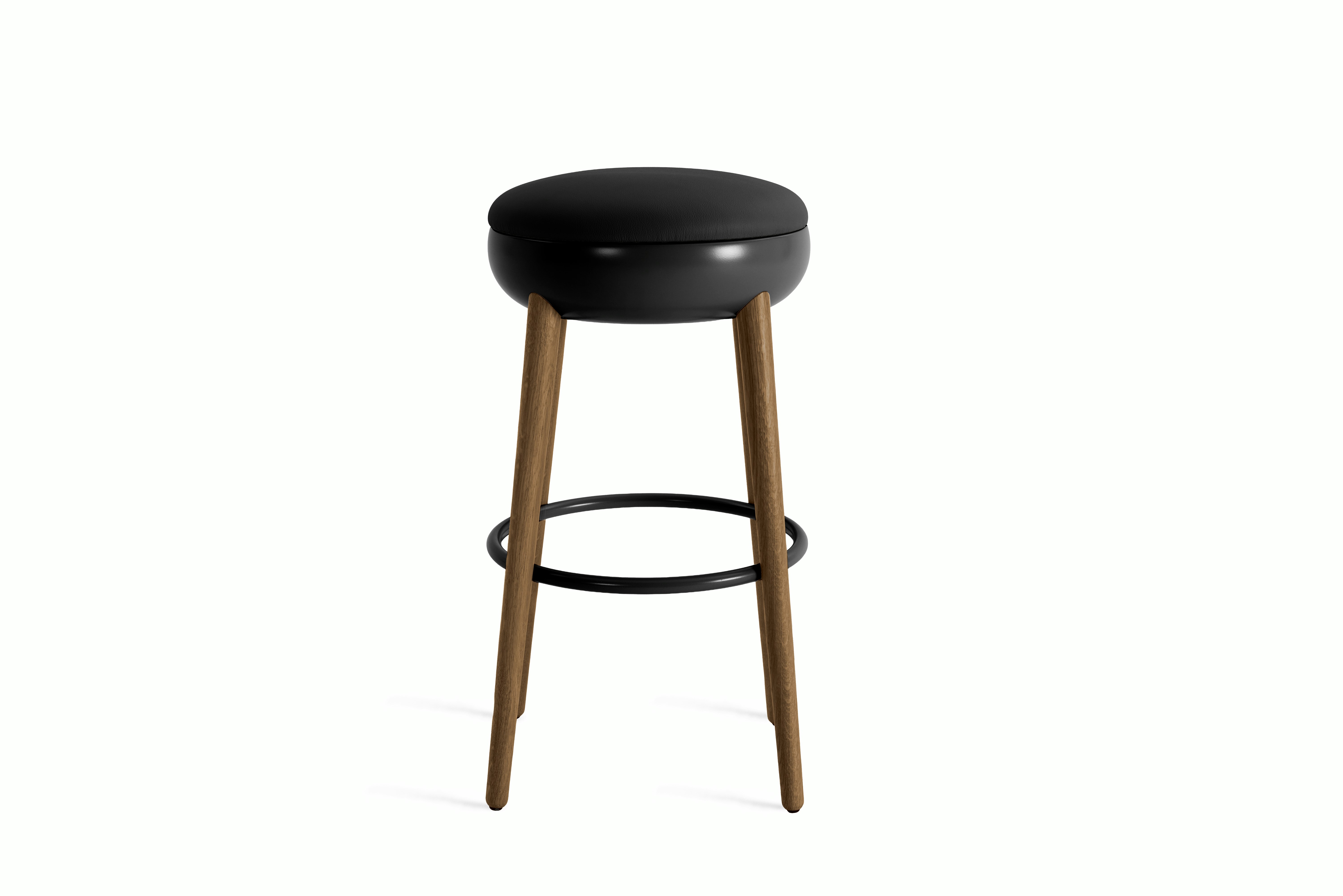 Poké Stool - Bar, Soft Leather, Nero, Walnut