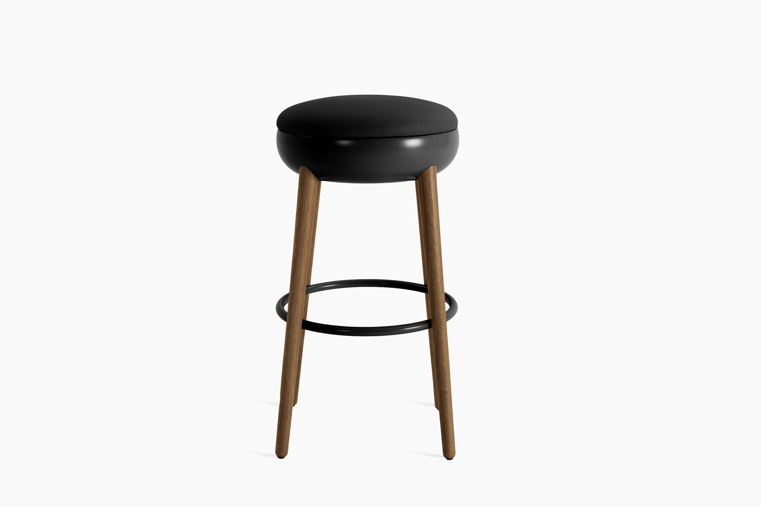 Poké Stool - Bar, Soft Leather, Nero, Walnut