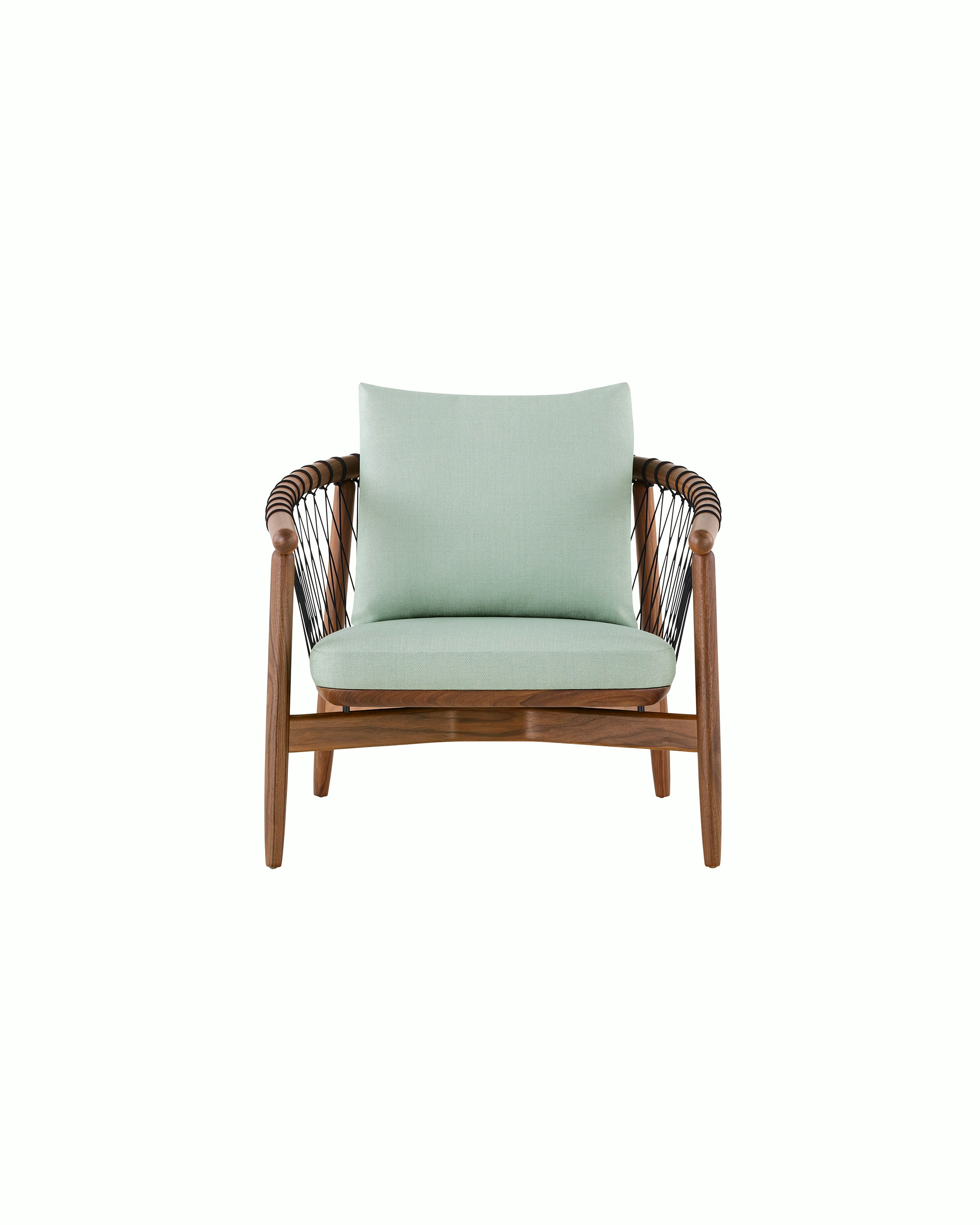 A Crosshatch Chair in Saille Celadon and Natural Walnut.